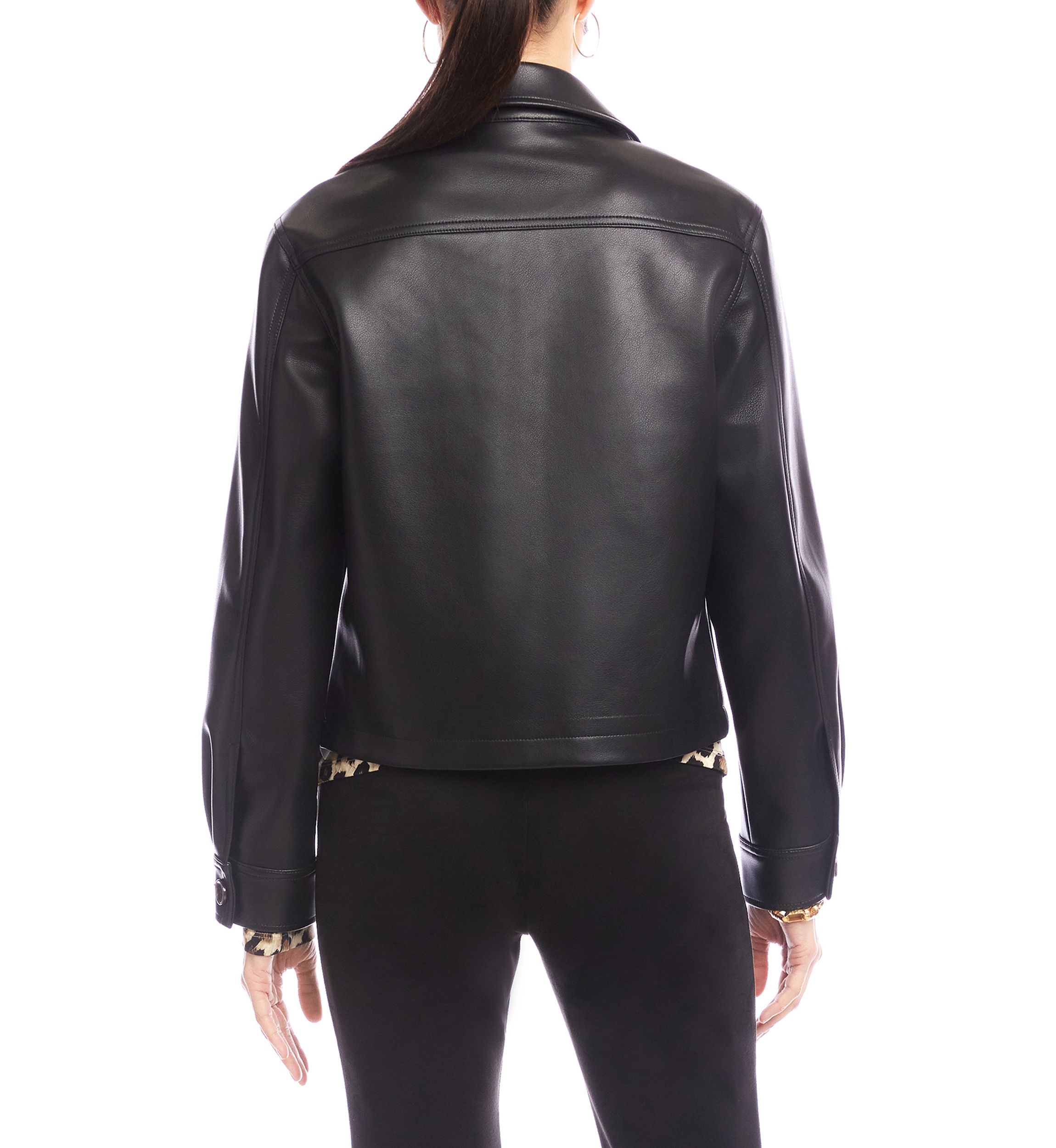 Womens Faux Leather Cropped Jacket