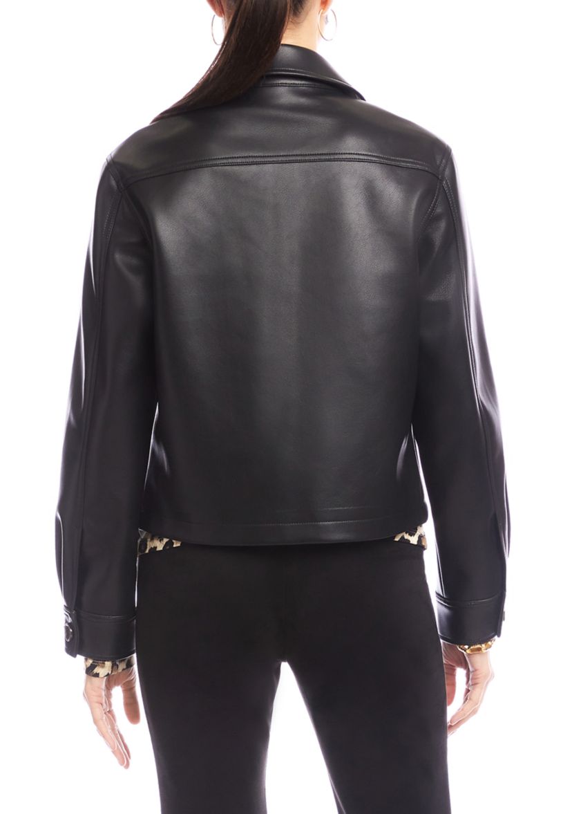 Womens Faux Leather Cropped Jacket