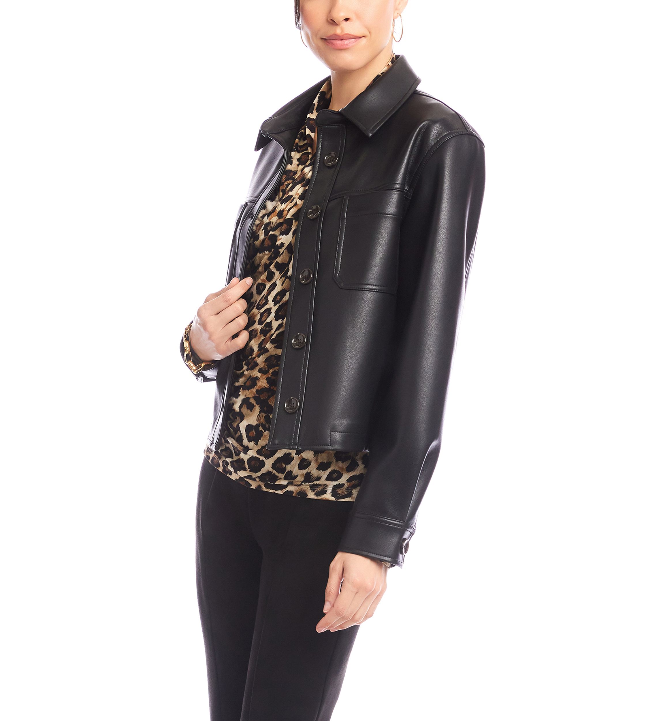 Womens Faux Leather Cropped Jacket