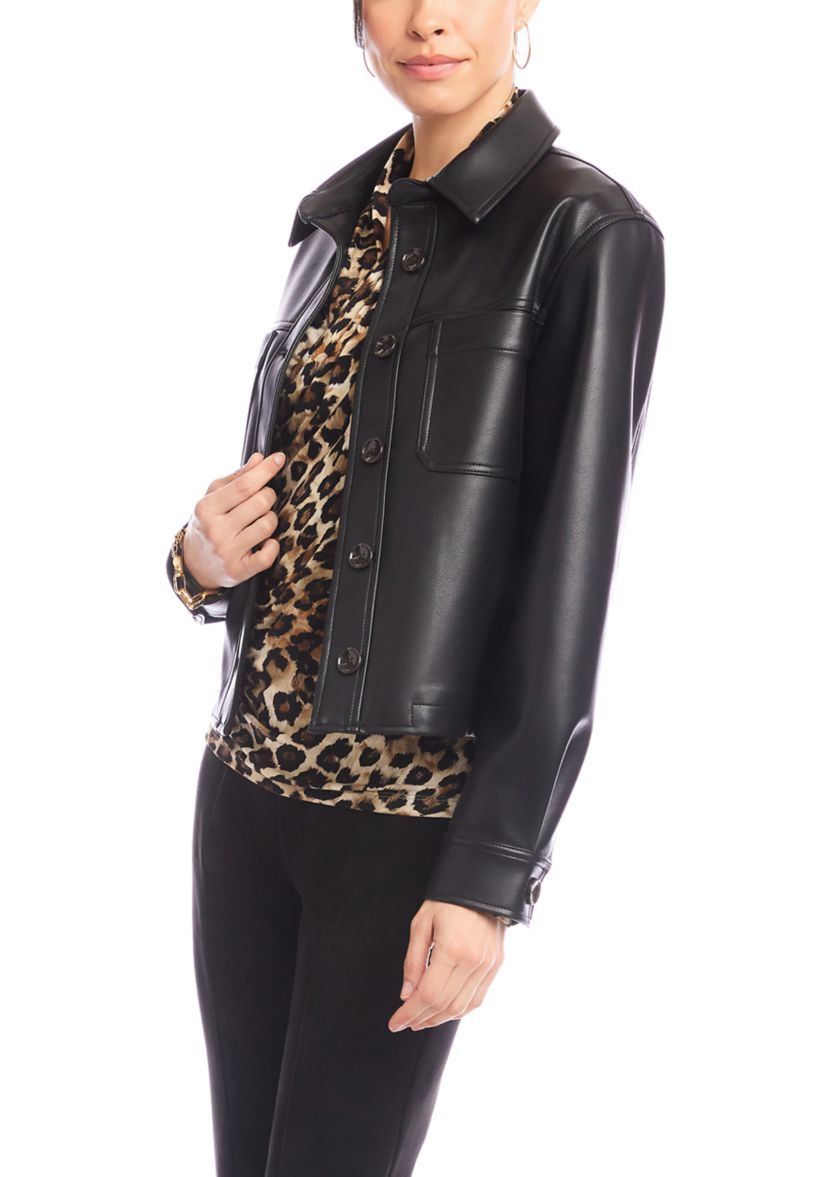 Womens Faux Leather Cropped Jacket