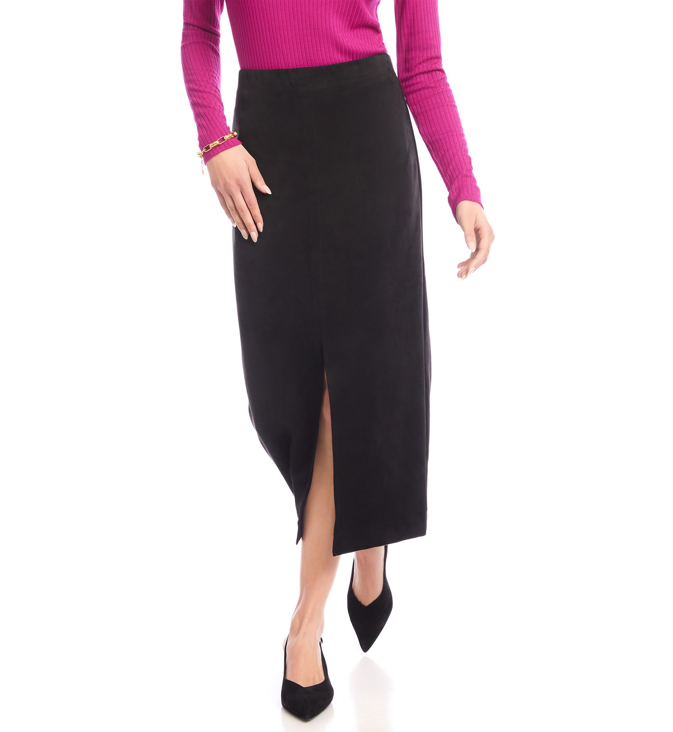 Womens Faux Suede Front Slit Skirt