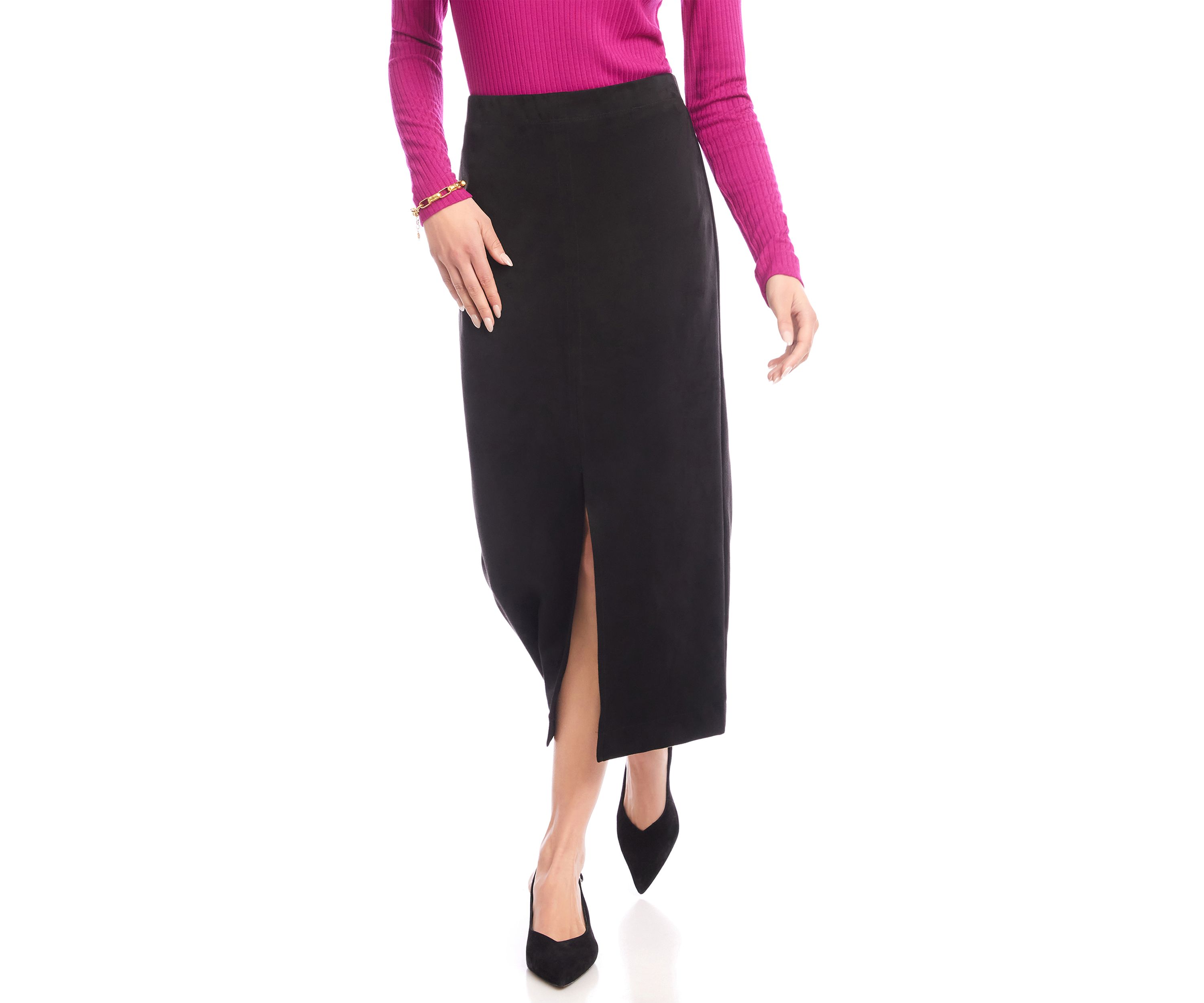 Womens Faux Suede Front Slit Skirt