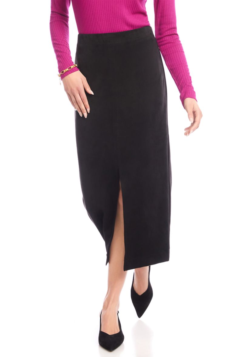Womens Faux Suede Front Slit Skirt