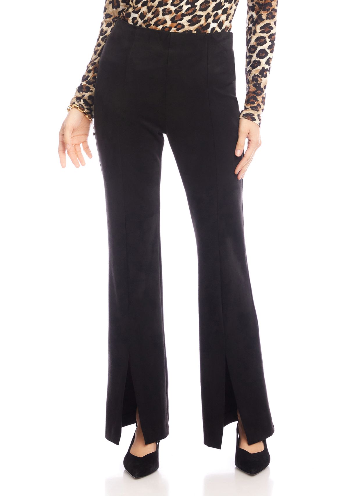 Womens Faux Suede Front Slit Pants