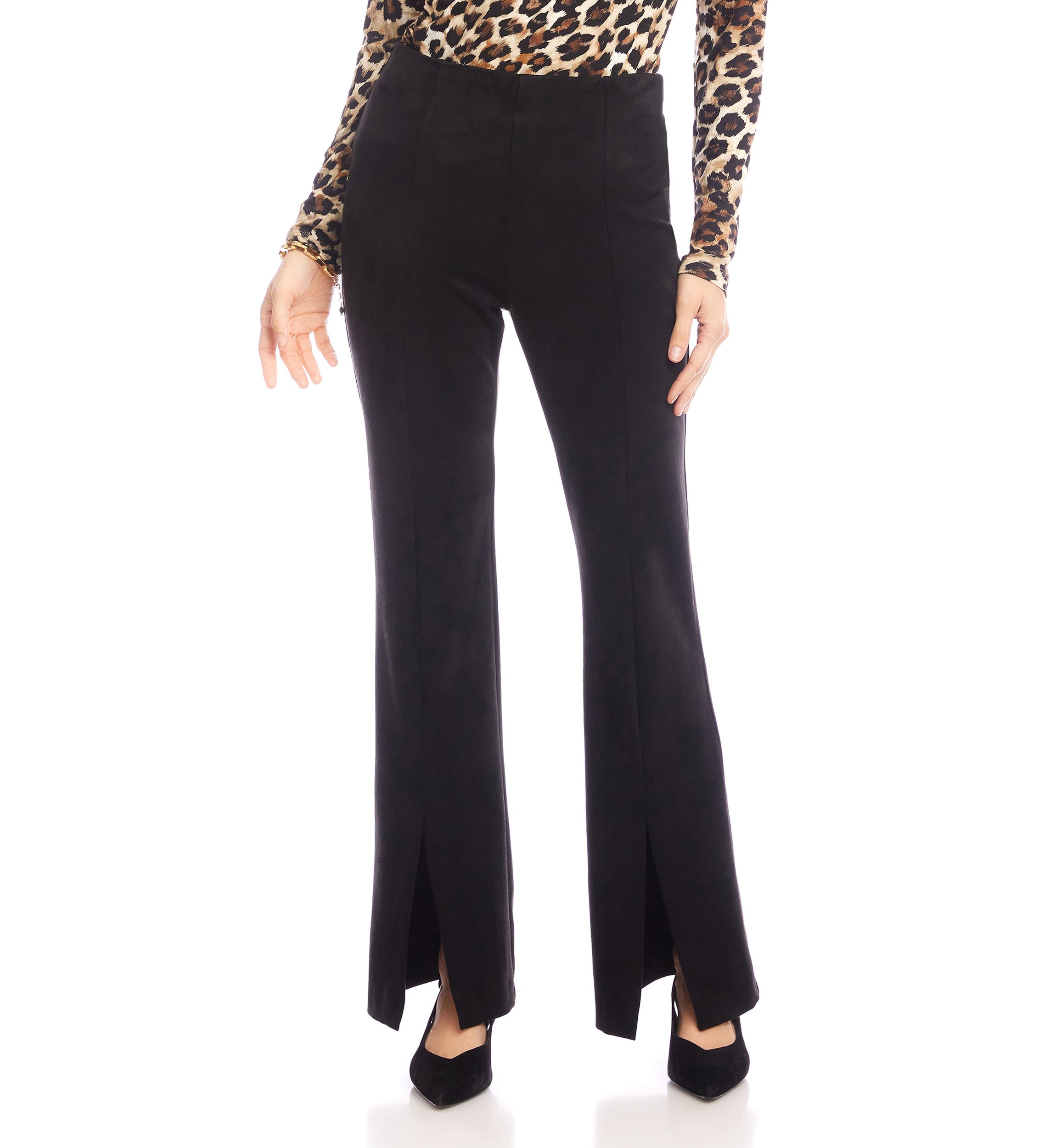 Womens Faux Suede Front Slit Pants