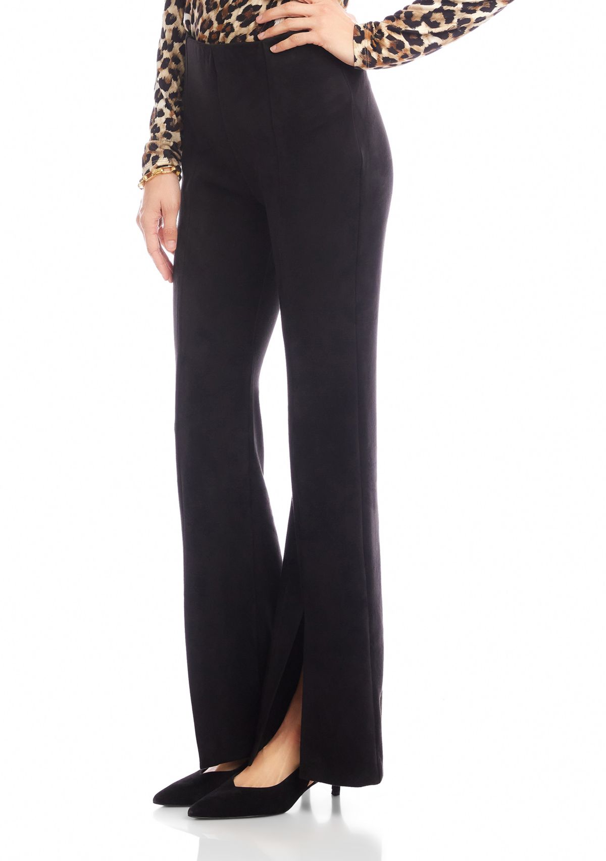 Womens Faux Suede Front Slit Pants