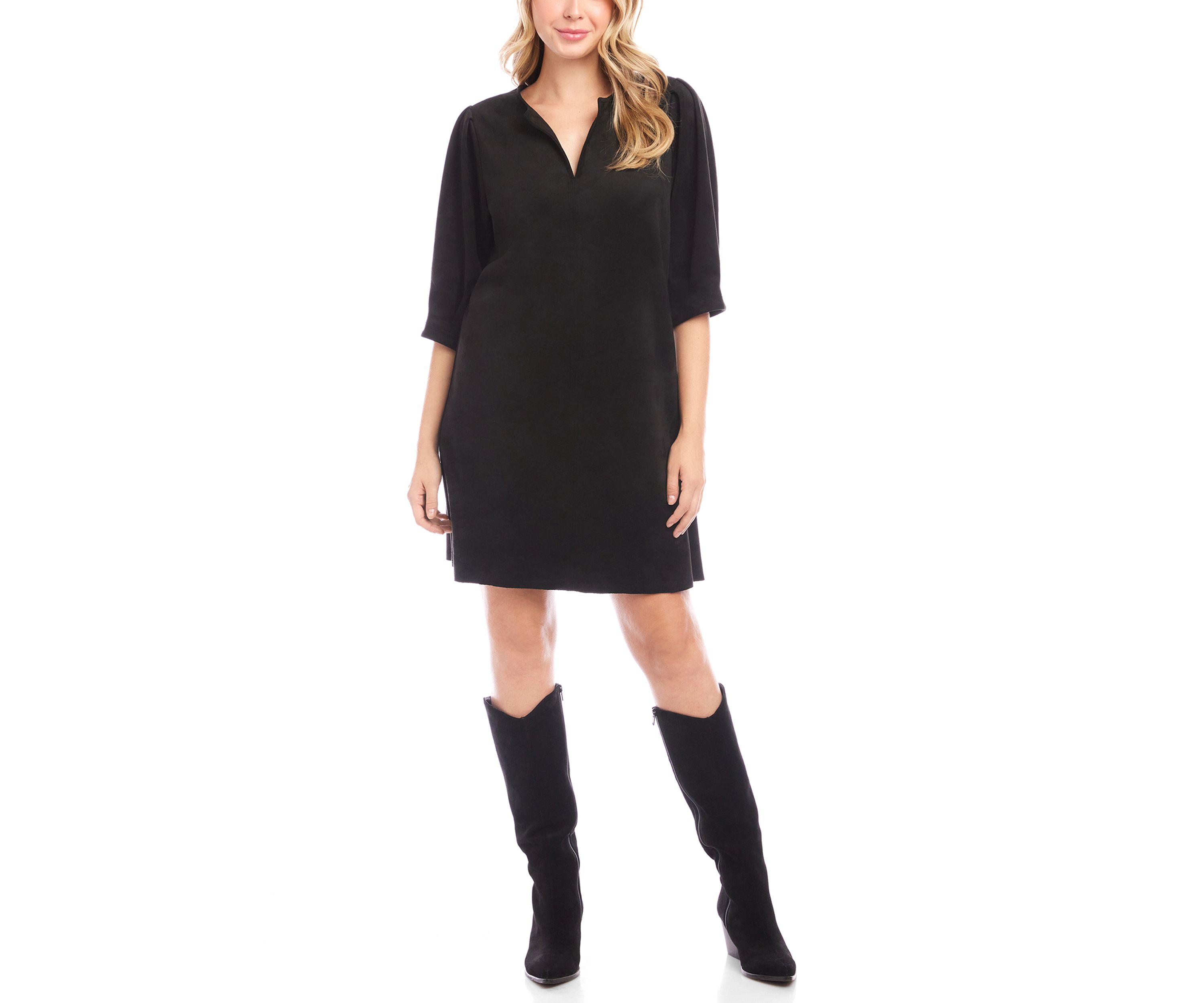 Womens Faux Suede Puff Sleeve Dress