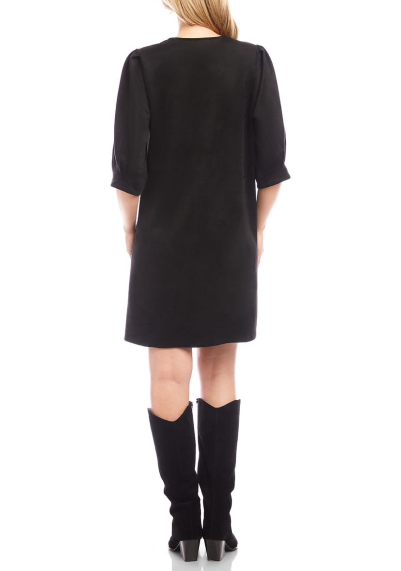 Womens Faux Suede Puff Sleeve Dress