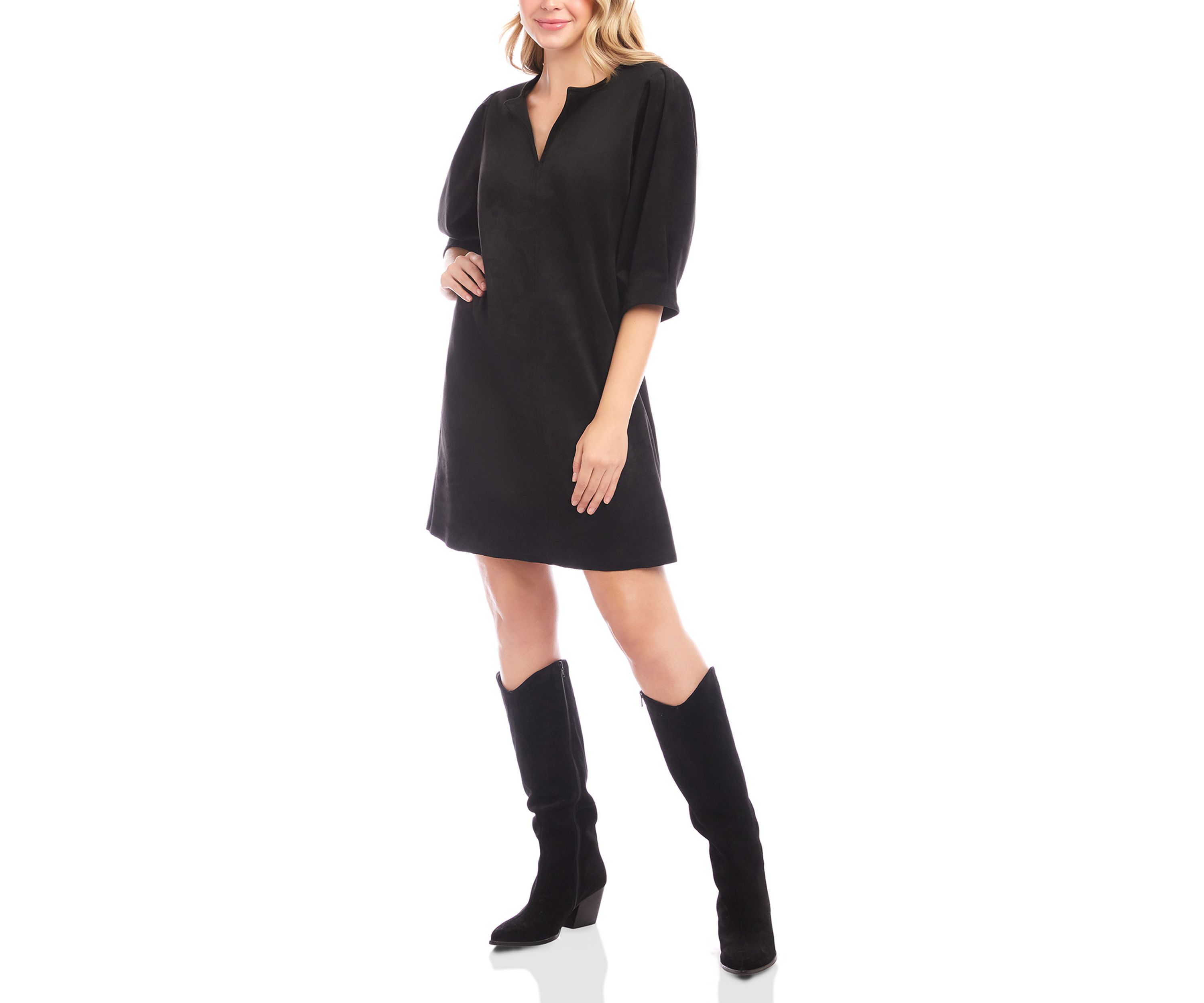 Womens Faux Suede Puff Sleeve Dress