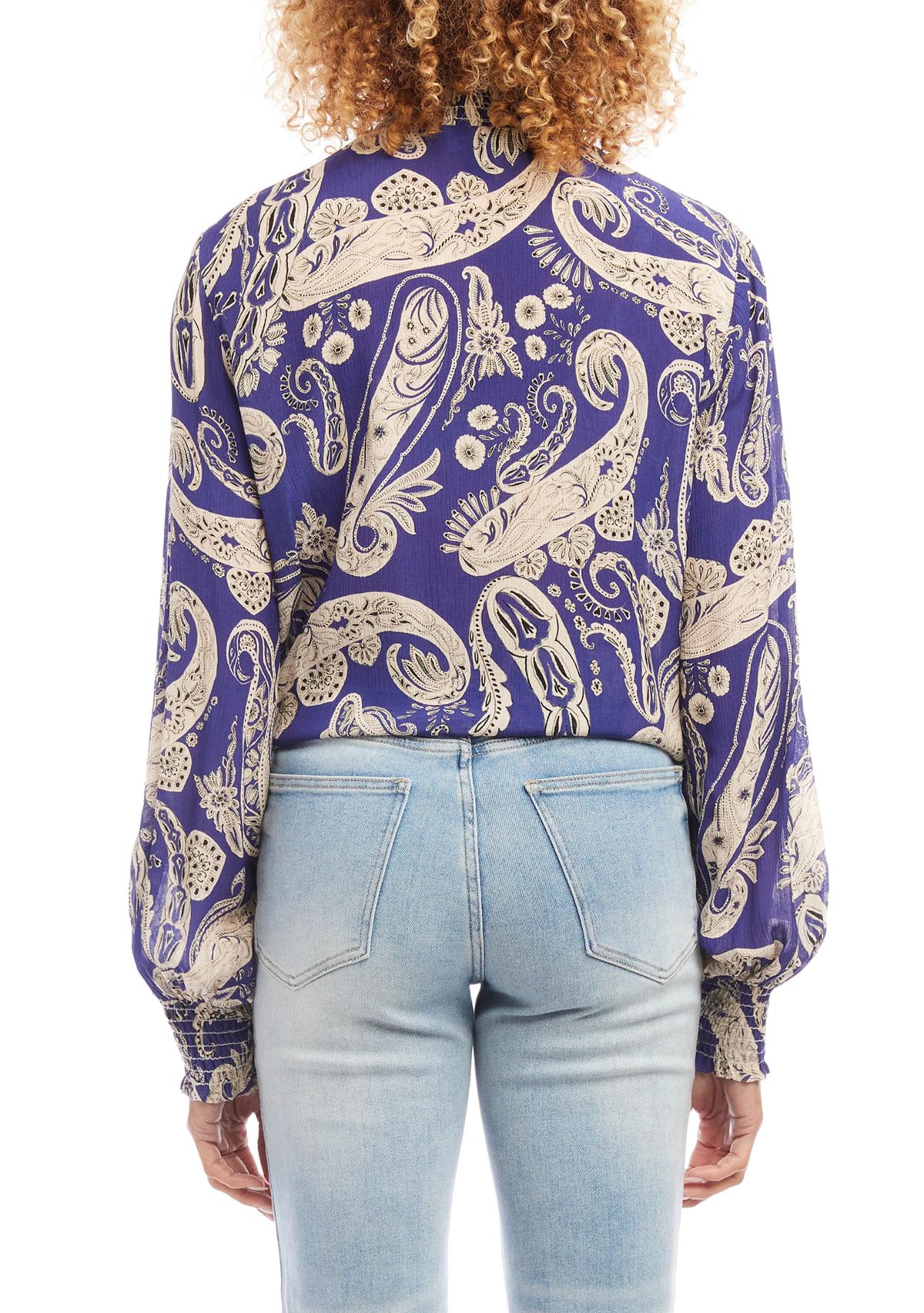 Womens Smocked Tie-Front Top