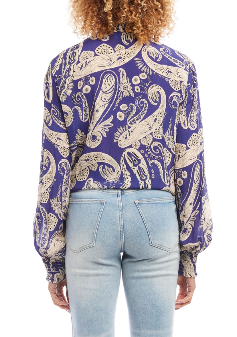 Womens Smocked Tie-Front Top