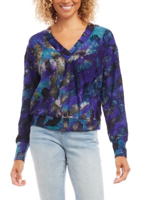 Women's Tie-Dye Burnout V-Neck Top