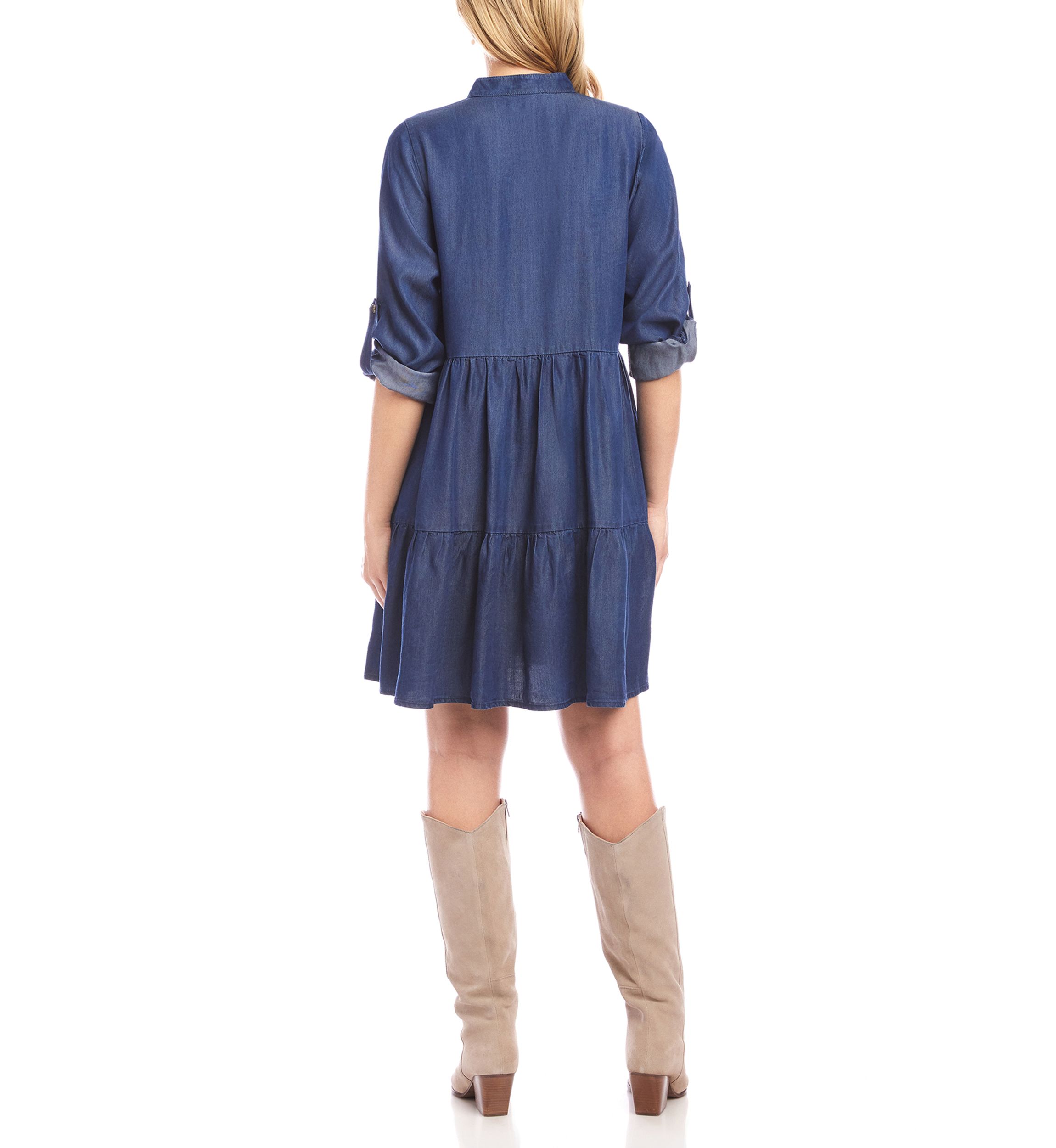 Petite Size Roll Tab Tiered Shirtdress