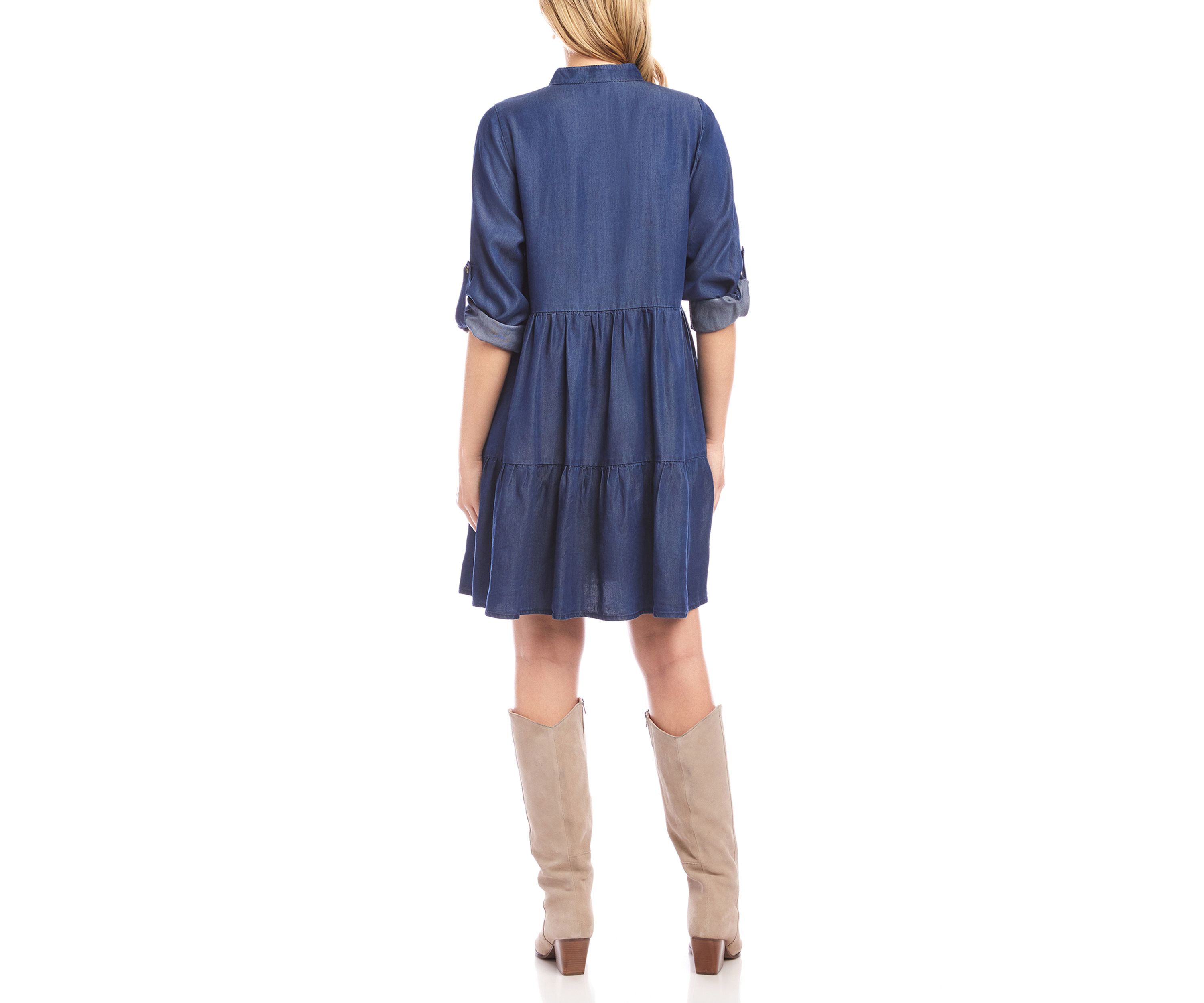 Petite Size Roll Tab Tiered Shirtdress