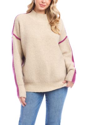 Karen Kane Women's Color Block Mock Neck Sweater, Large