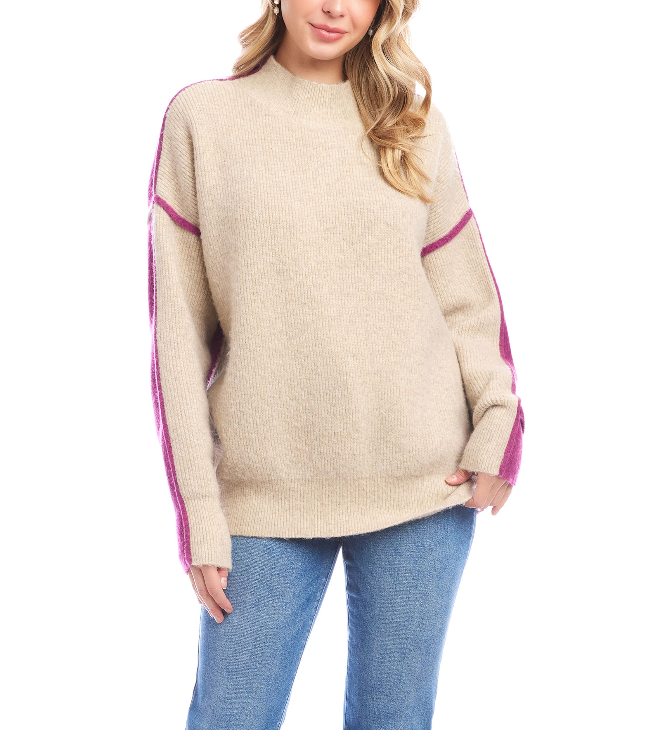 Womens Color Block Mock Neck Sweater