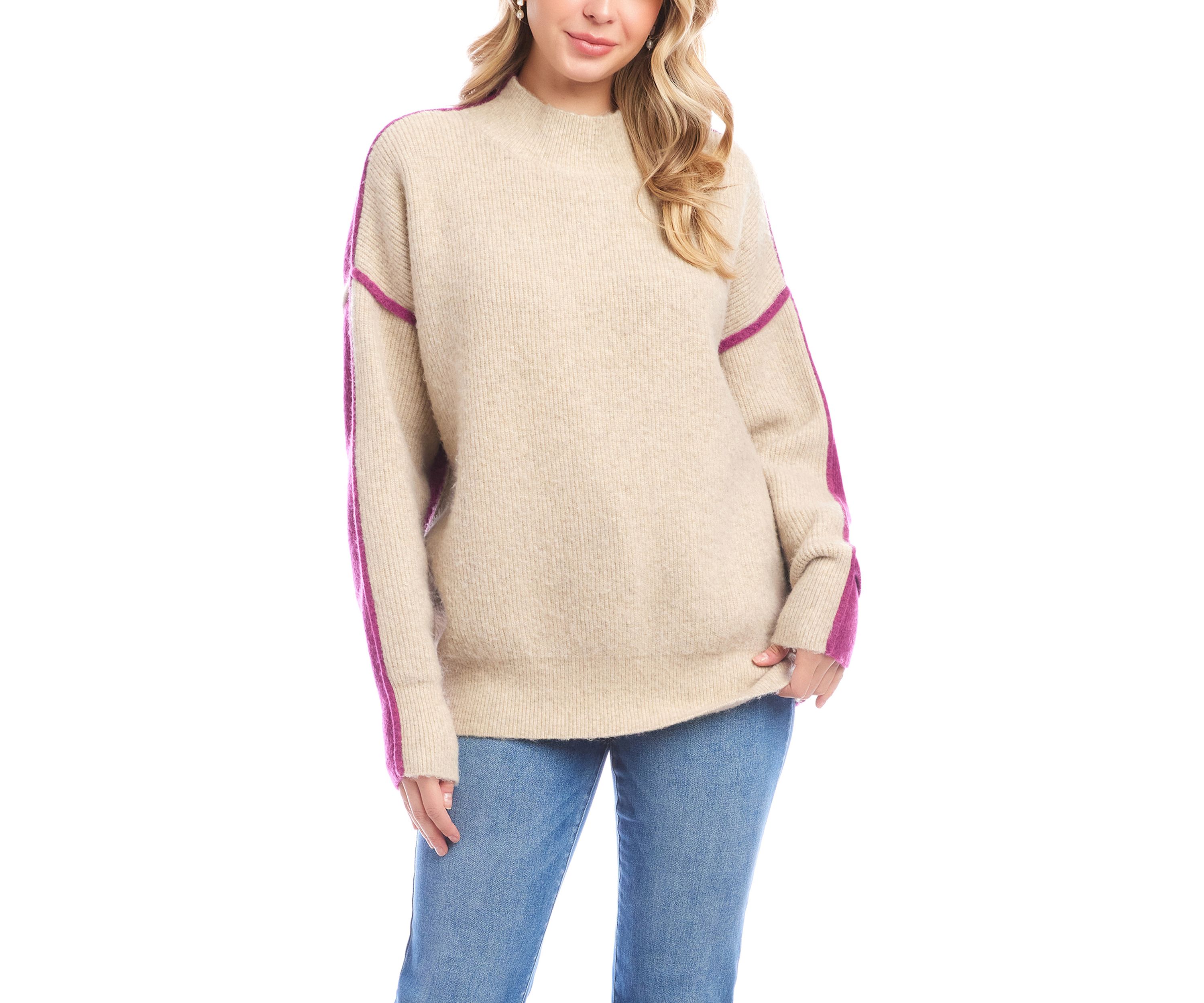 Womens Color Block Mock Neck Sweater