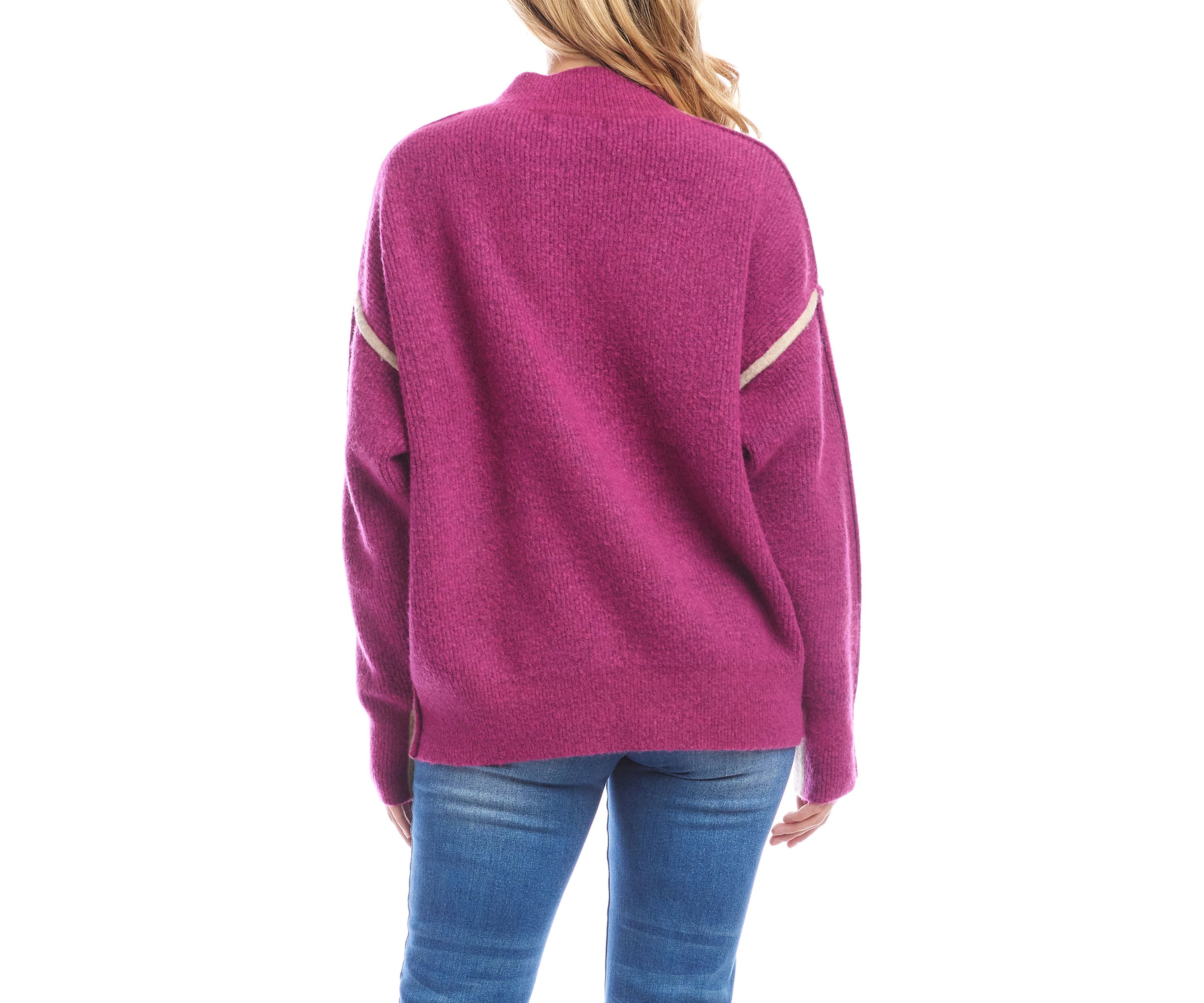 Womens Color Block Mock Neck Sweater