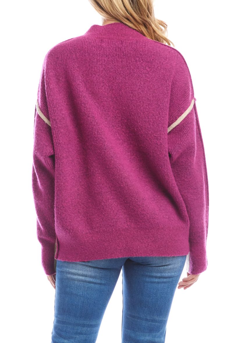 Womens Color Block Mock Neck Sweater