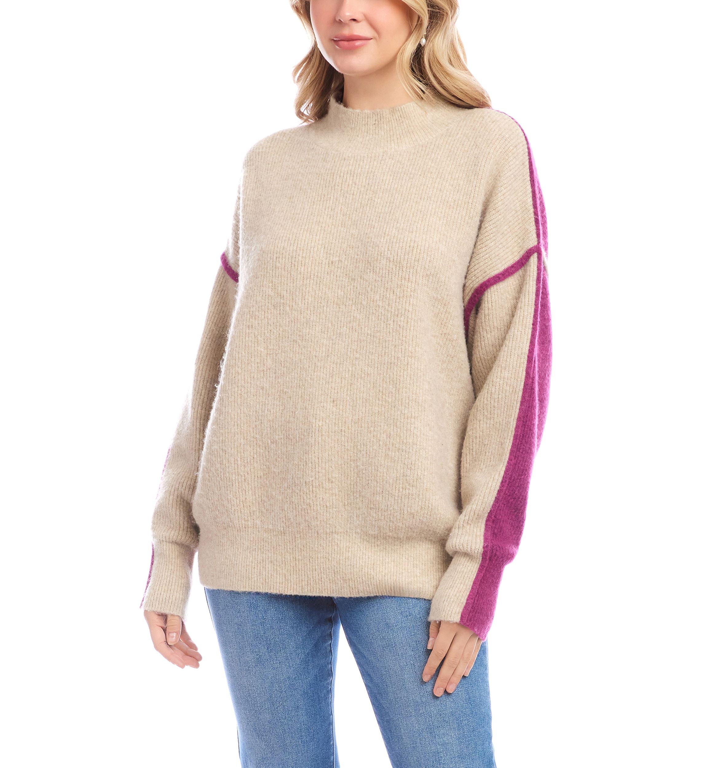 Womens Color Block Mock Neck Sweater