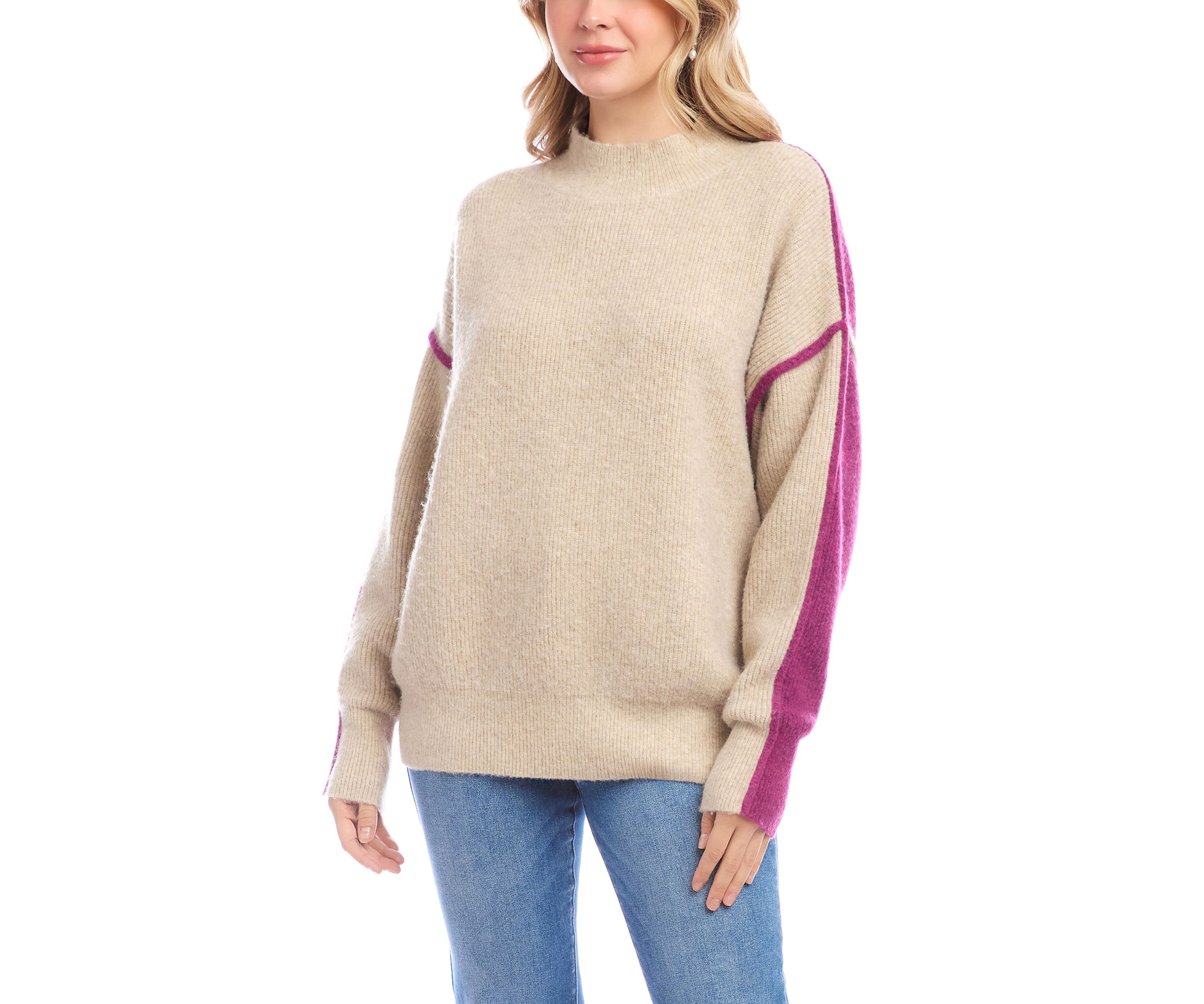Womens Color Block Mock Neck Sweater