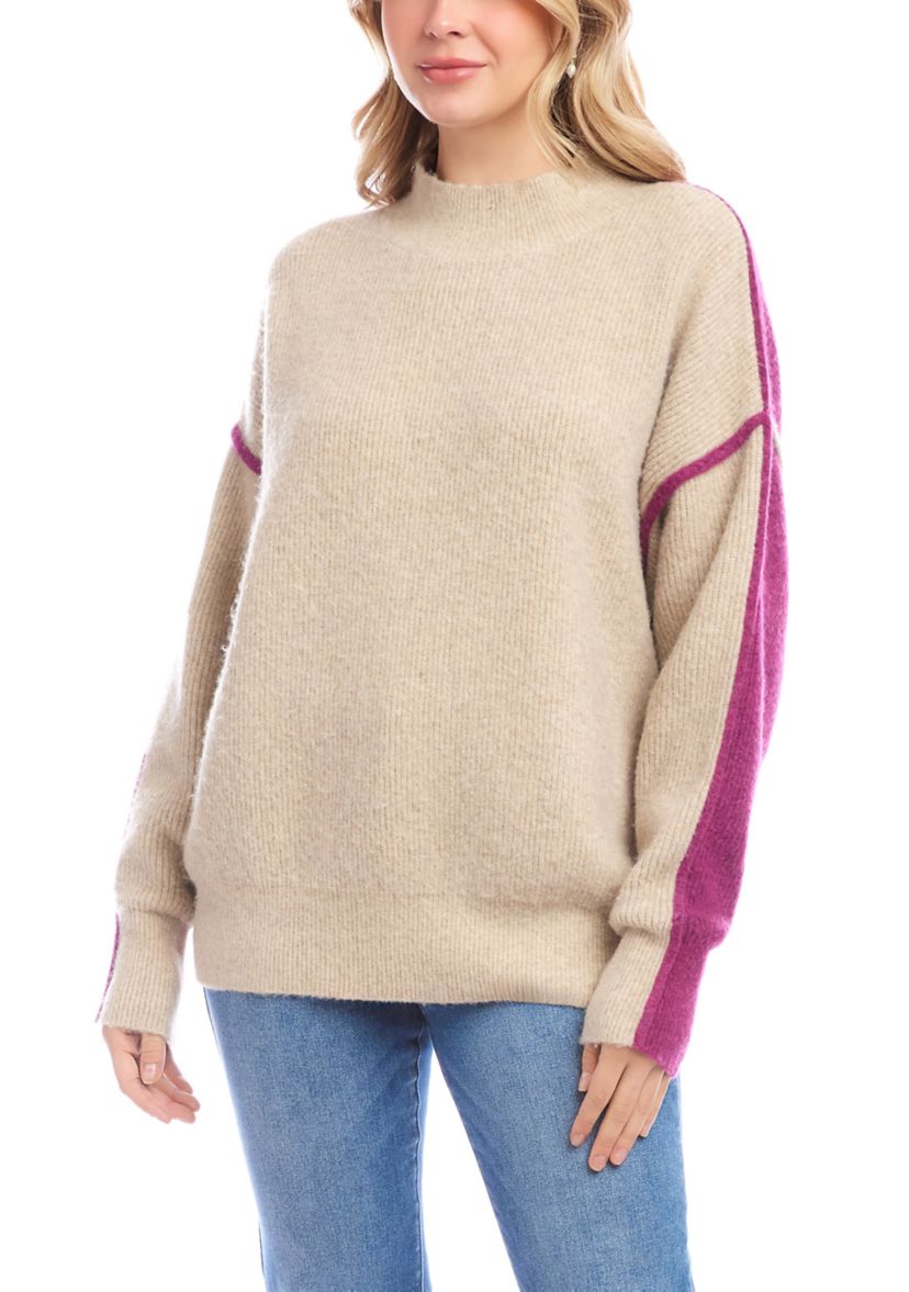 Womens Color Block Mock Neck Sweater