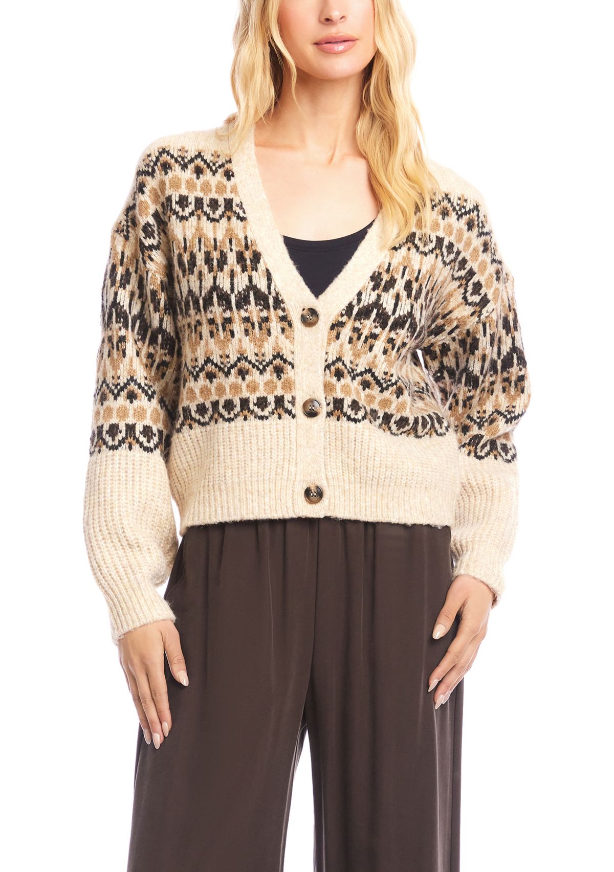 Womens Jacquard Cardigan Sweater