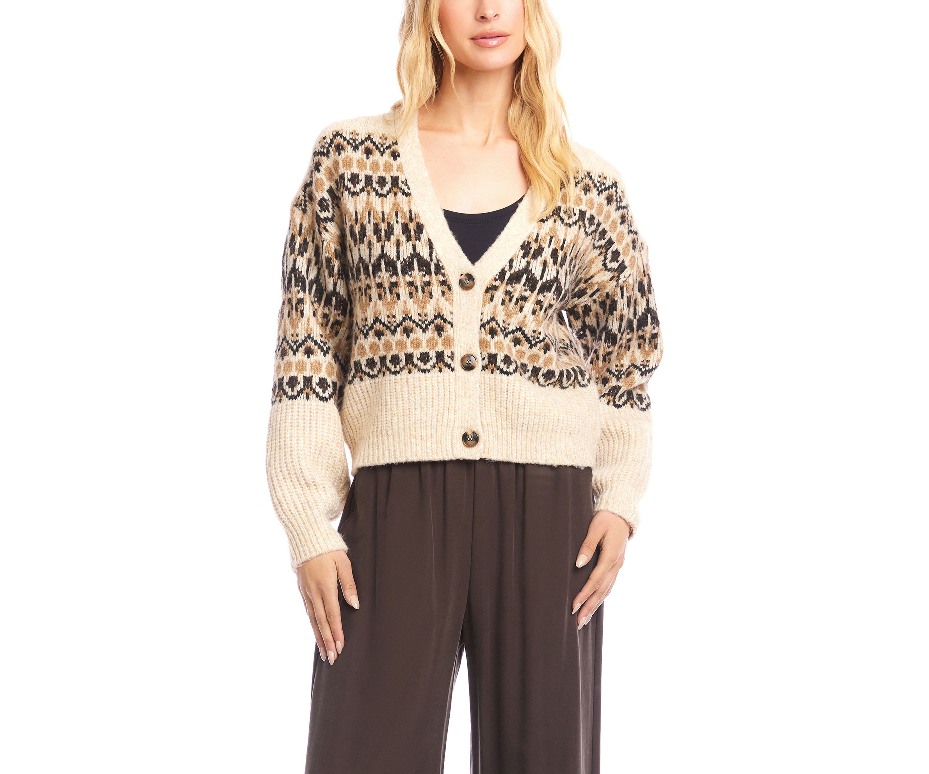 Womens Jacquard Cardigan Sweater