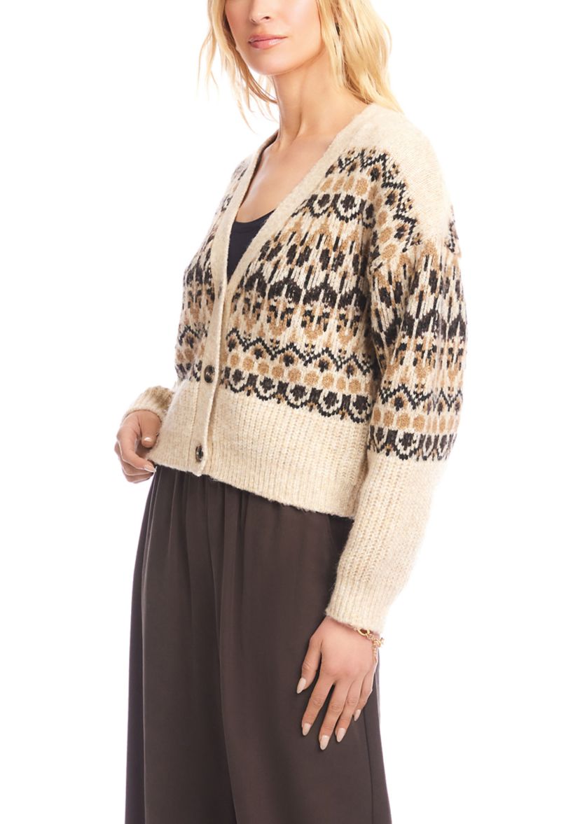 Womens Jacquard Cardigan Sweater