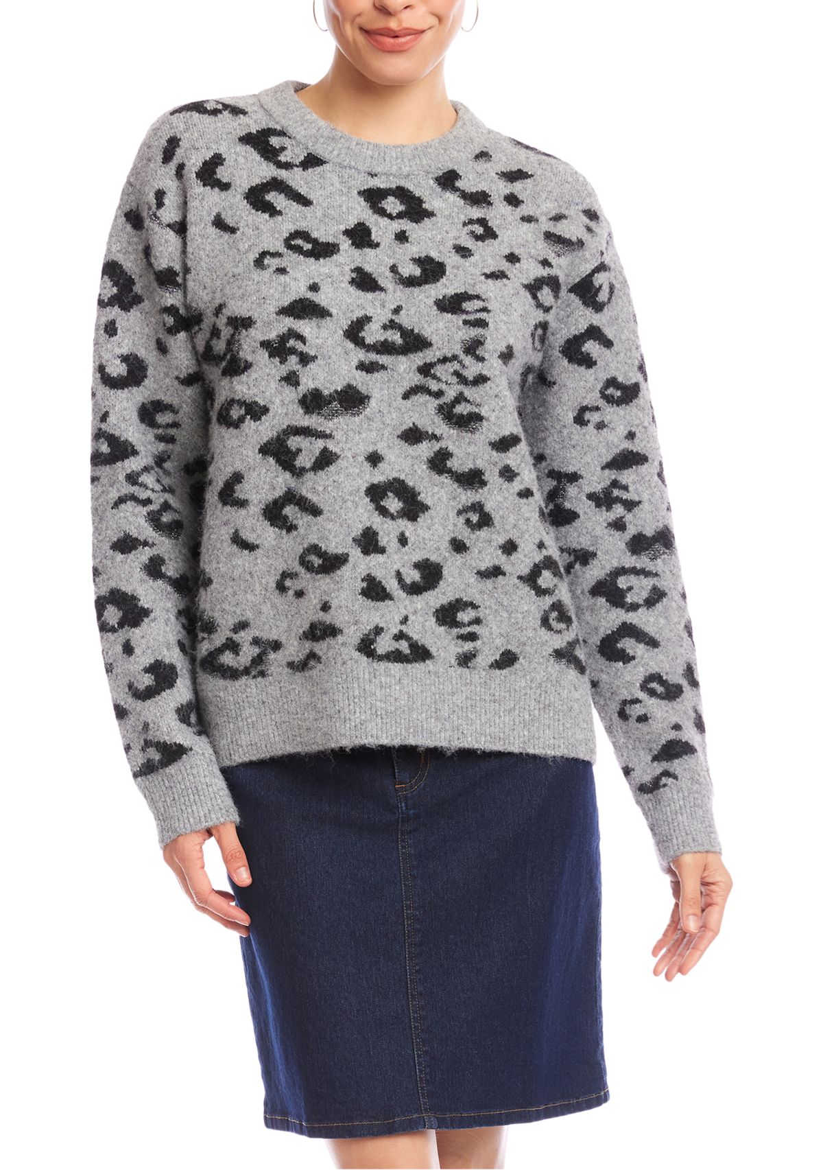 Metallic Animal Print Crewneck Sweater