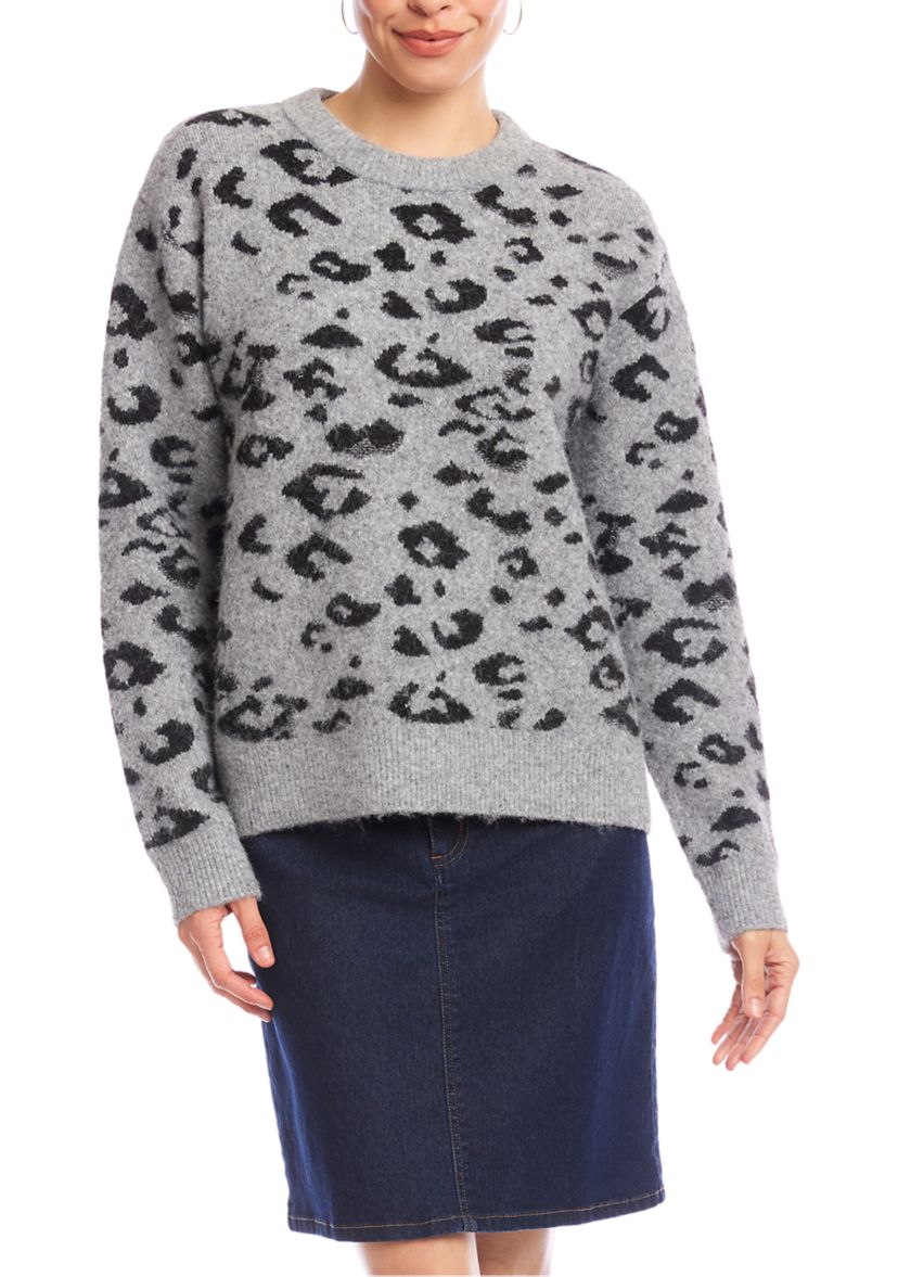 Metallic Animal Print Crewneck Sweater