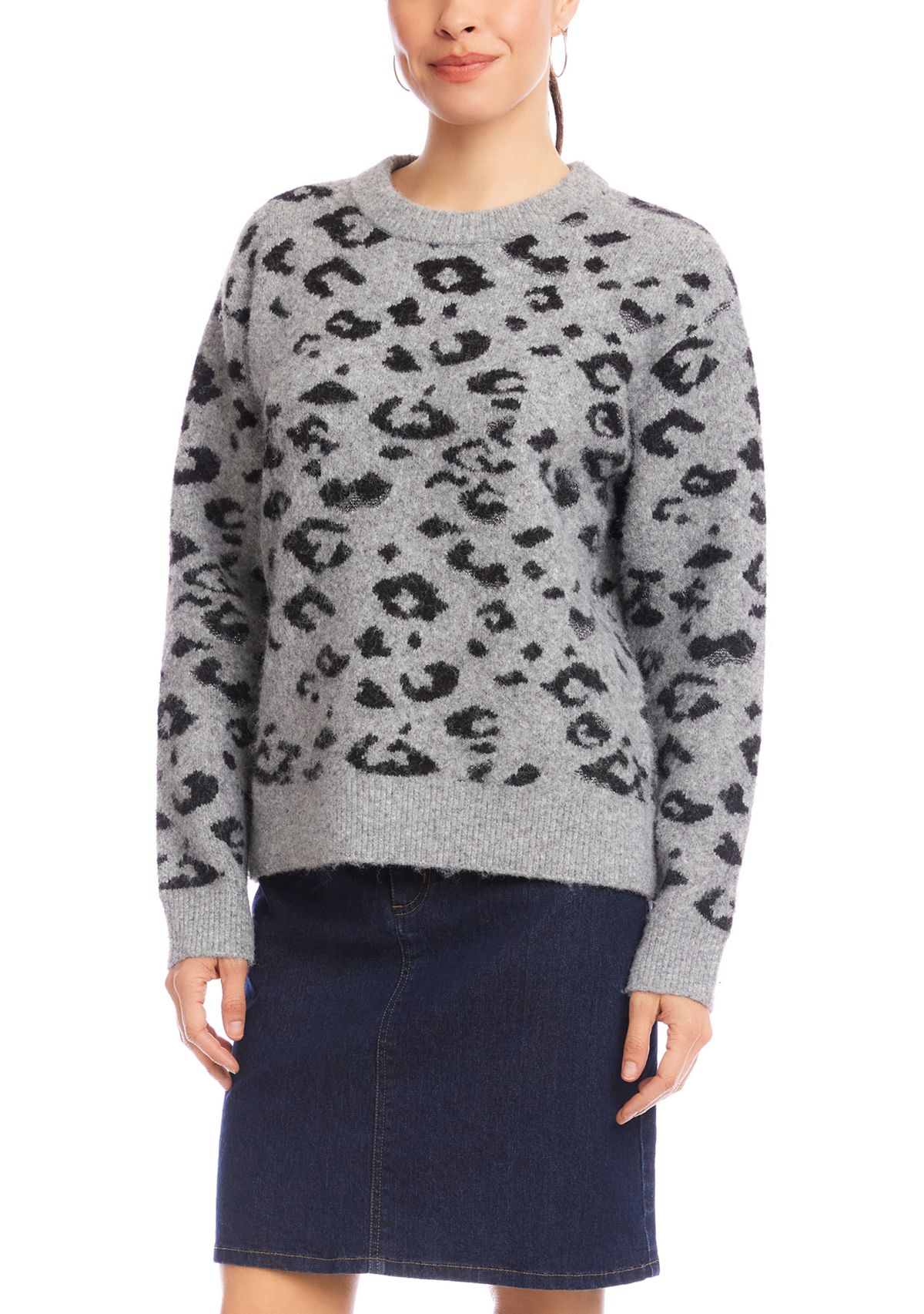 Metallic Animal Print Crewneck Sweater