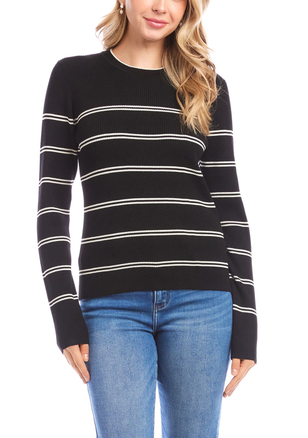 Womens Double Stripe Ribbed Sweater