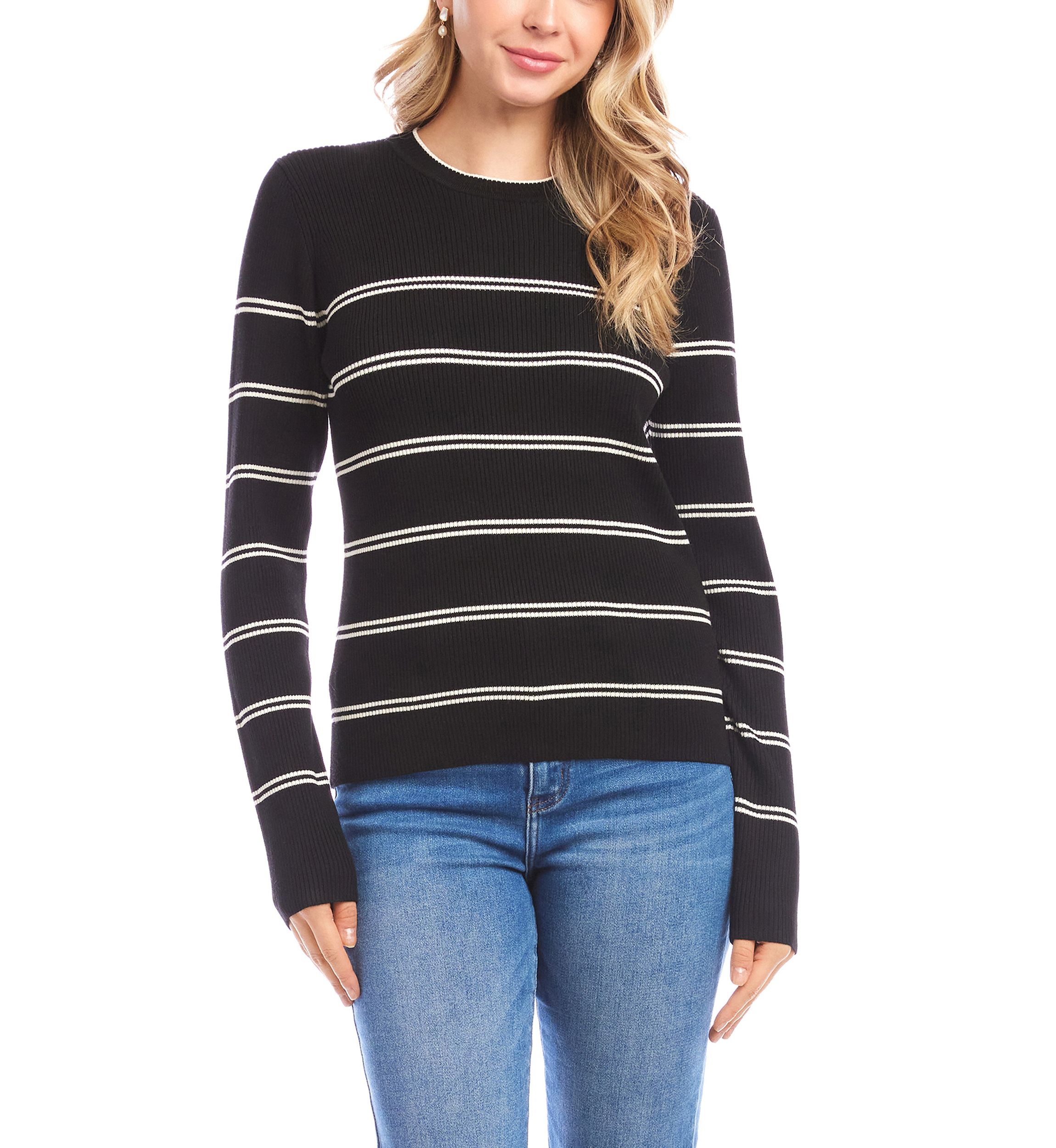 Womens Double Stripe Ribbed Sweater