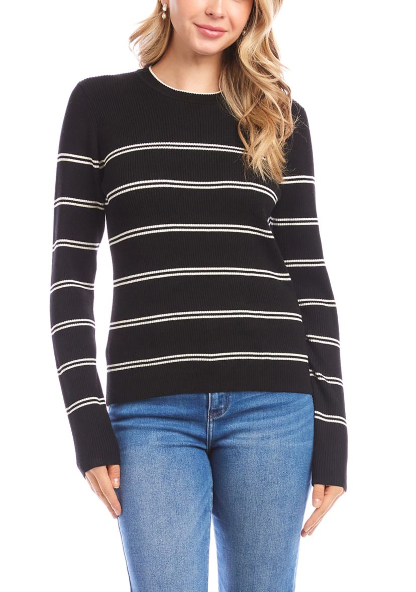 Womens Double Stripe Ribbed Sweater