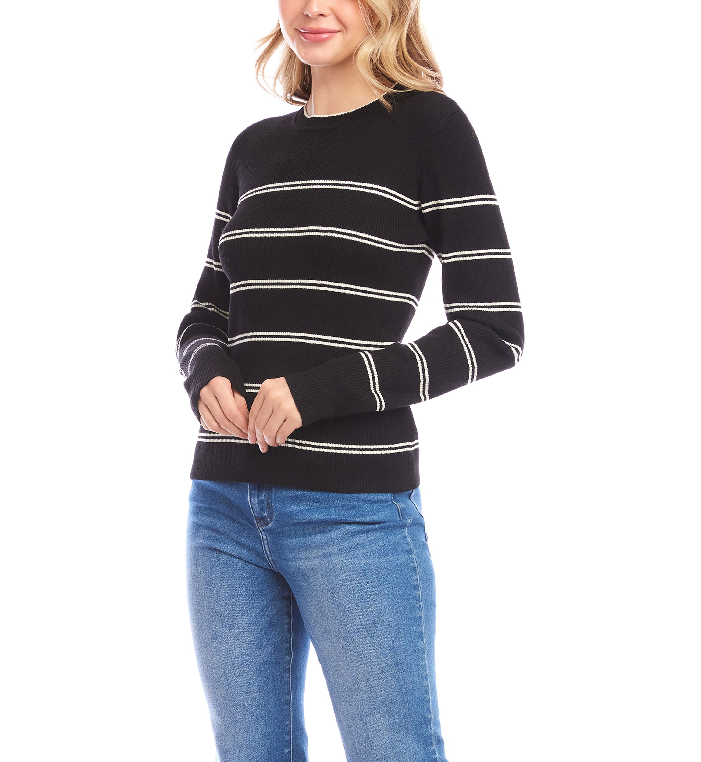 Womens Double Stripe Ribbed Sweater