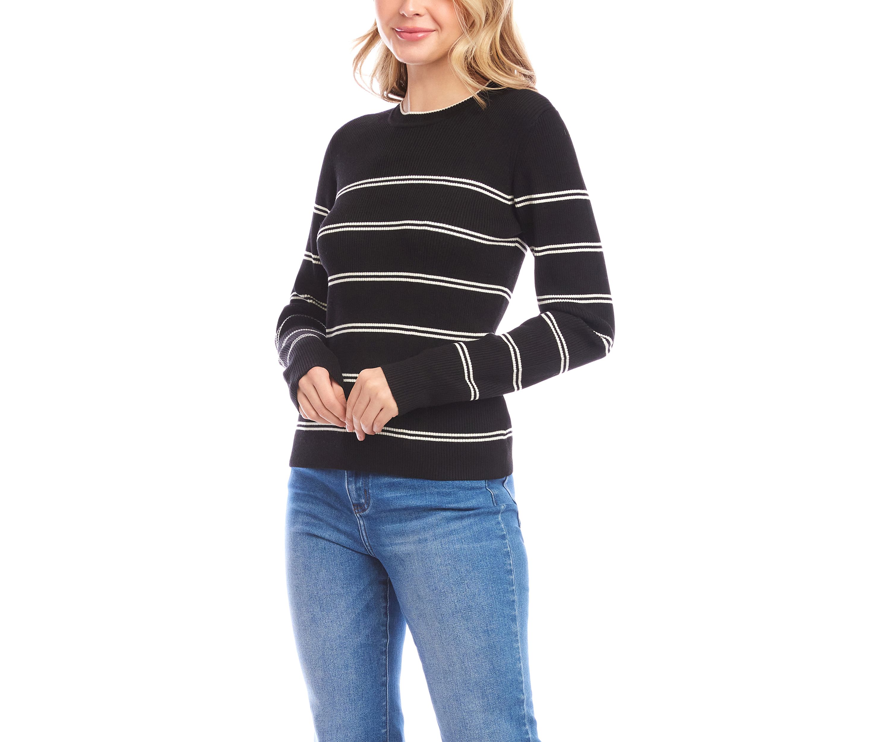 Womens Double Stripe Ribbed Sweater
