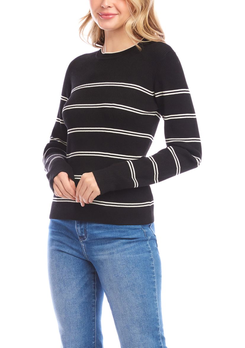 Womens Double Stripe Ribbed Sweater