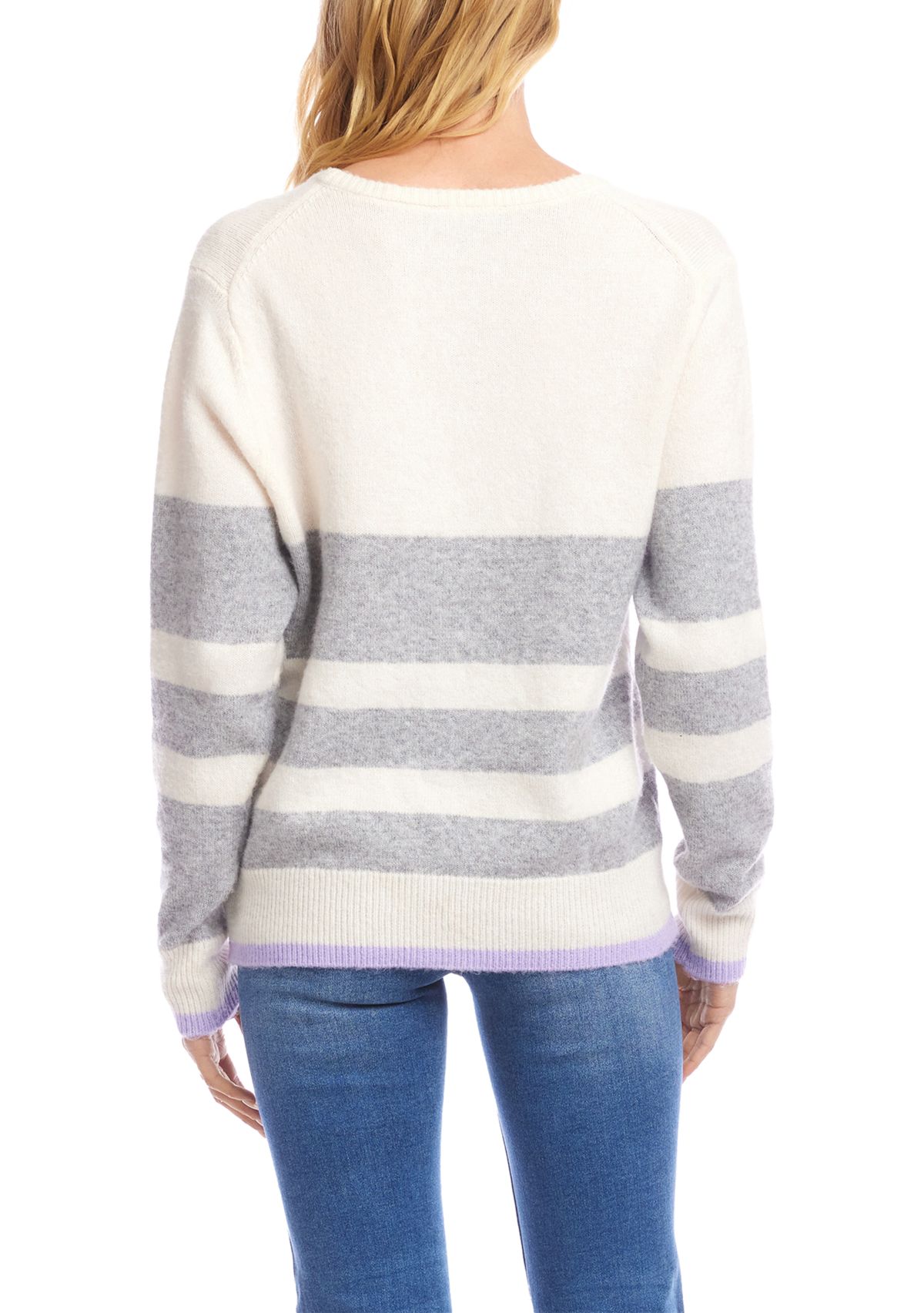 Womens Stripe V-Neck Sweater 