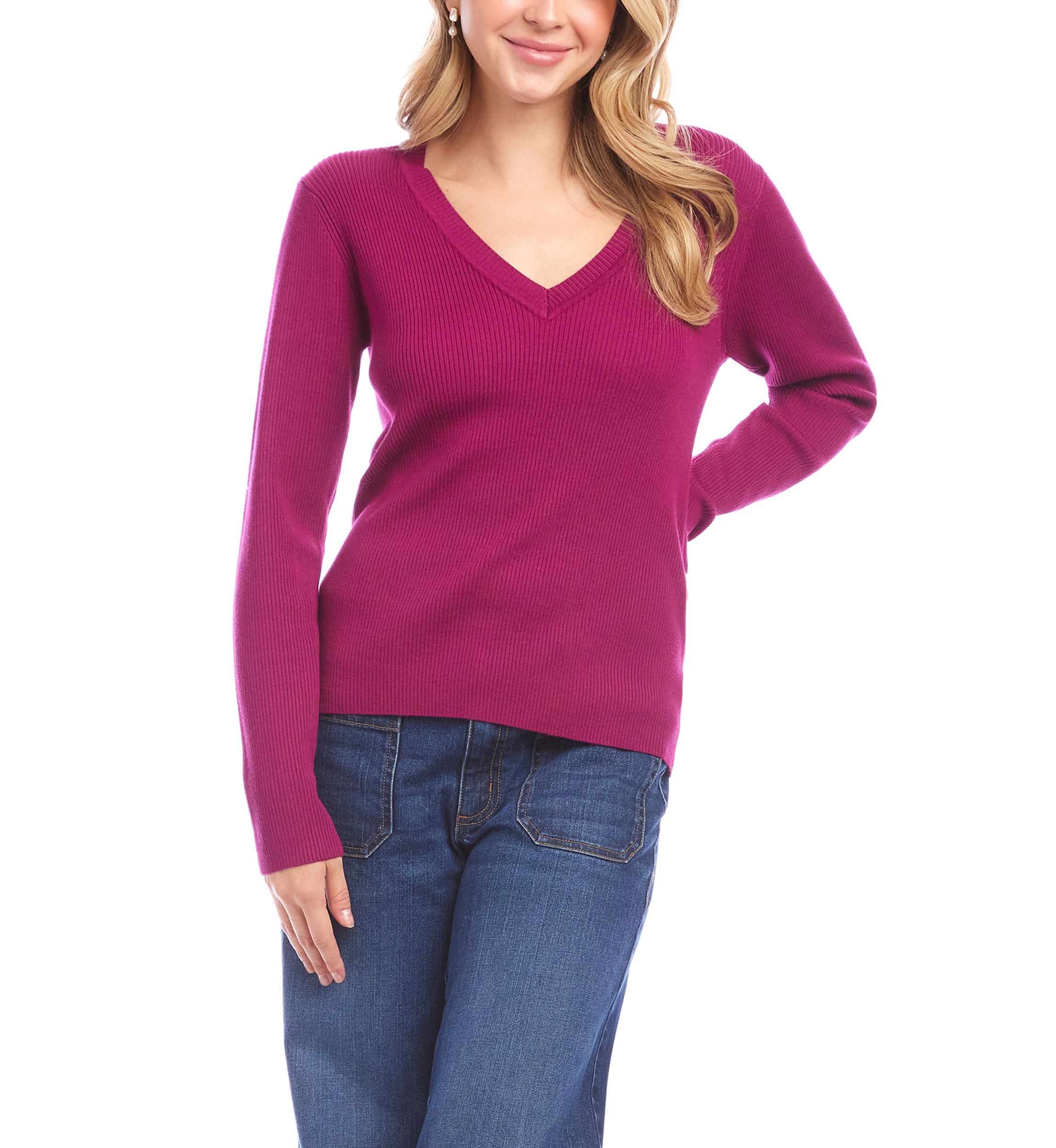 Womens Ribbed V-Neck Sweater