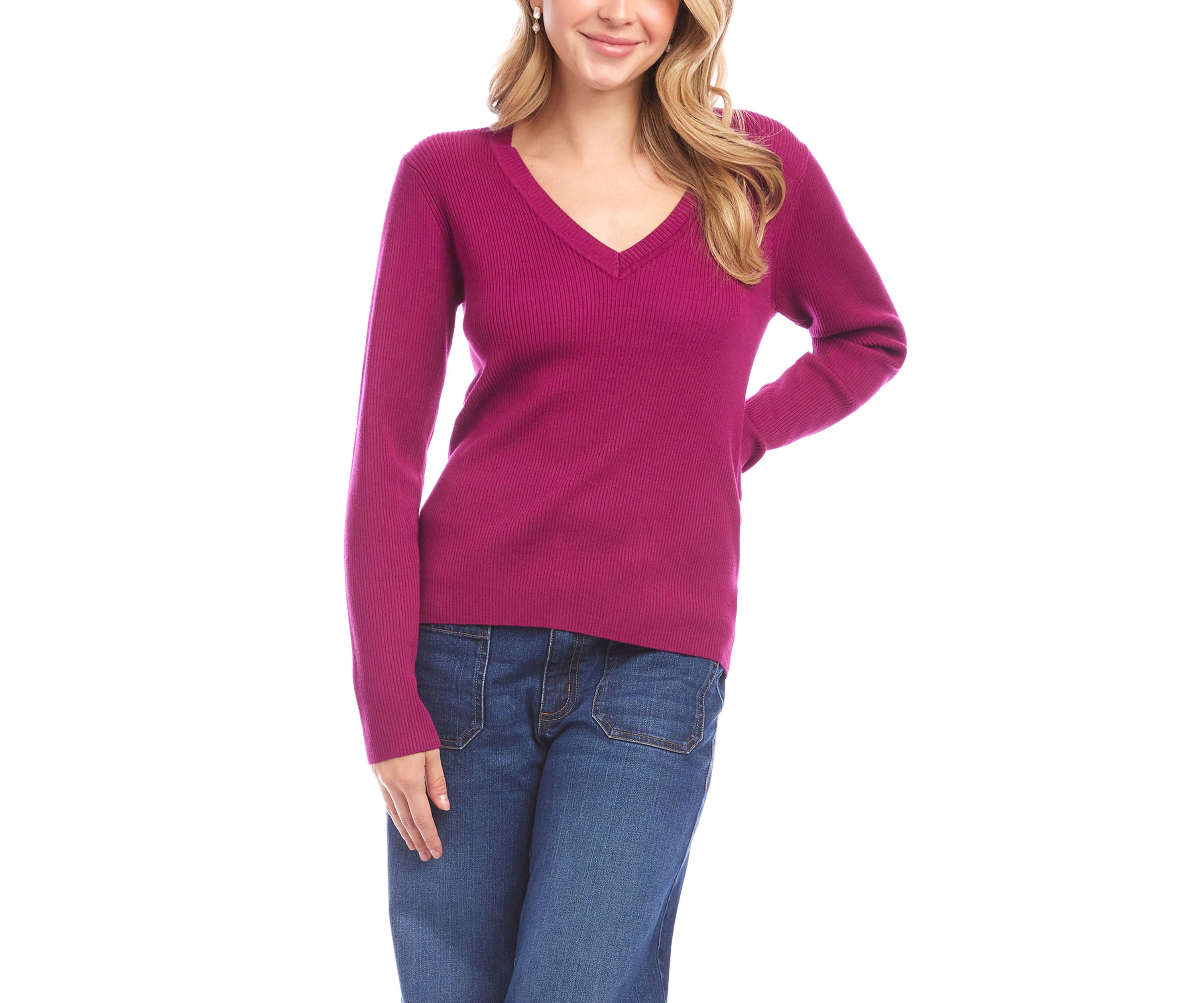 Womens Ribbed V-Neck Sweater