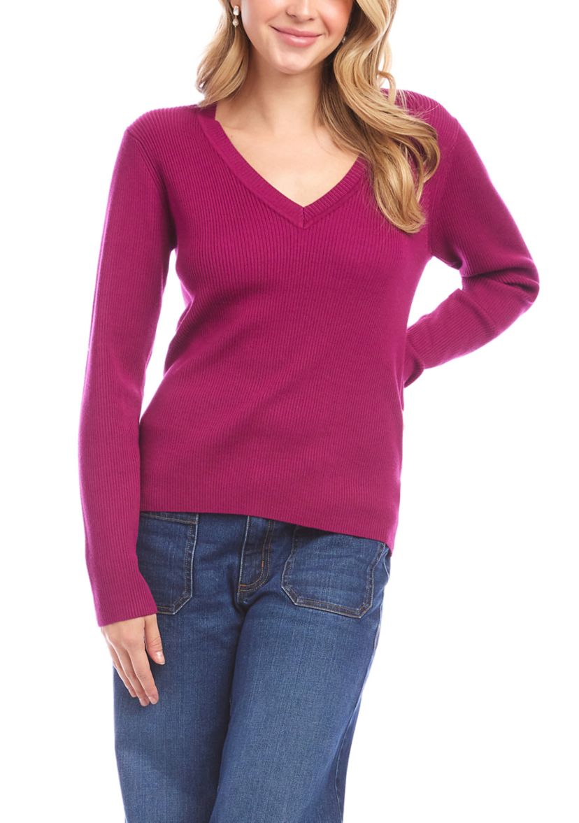 Womens Ribbed V-Neck Sweater