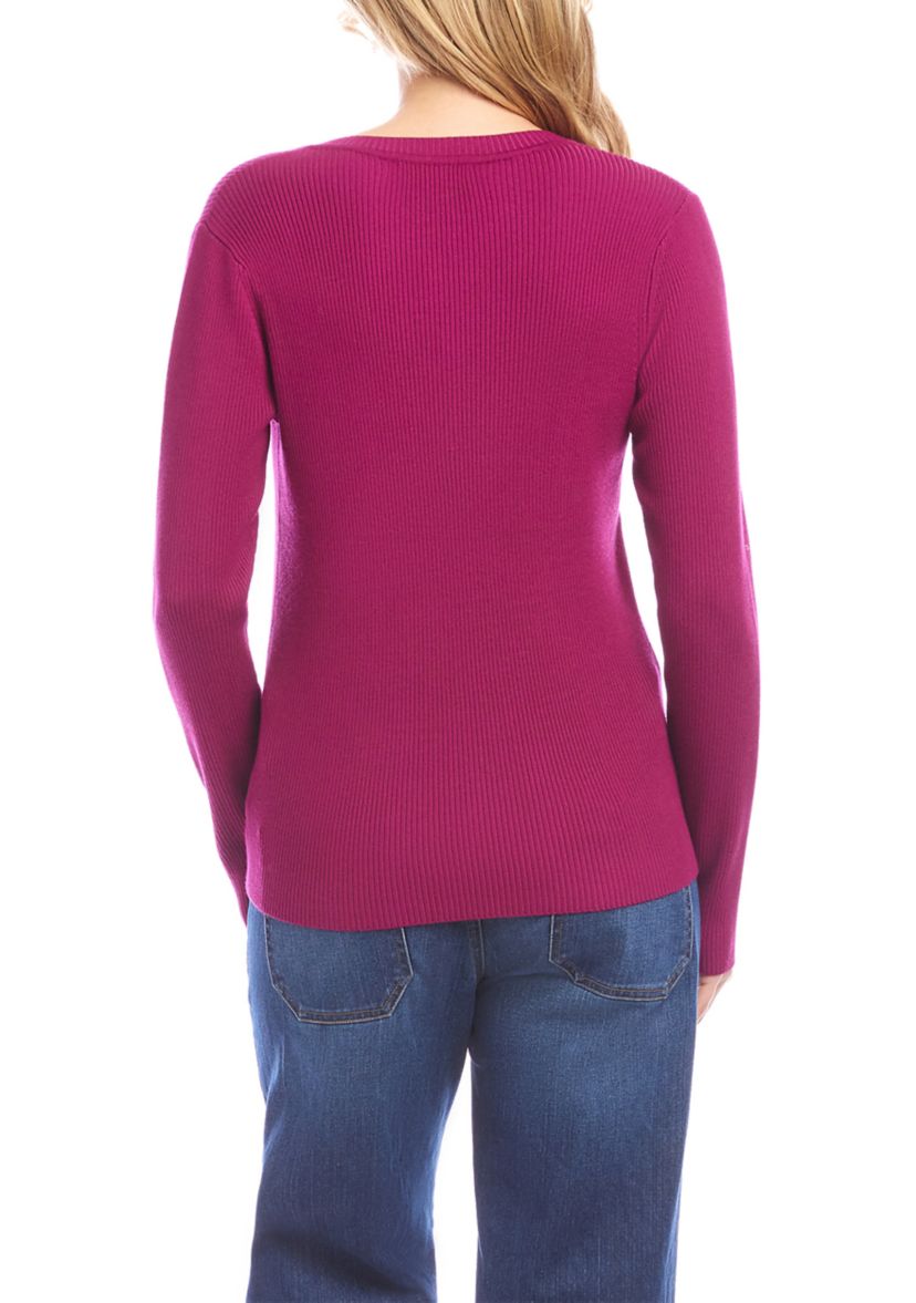 Womens Ribbed V-Neck Sweater