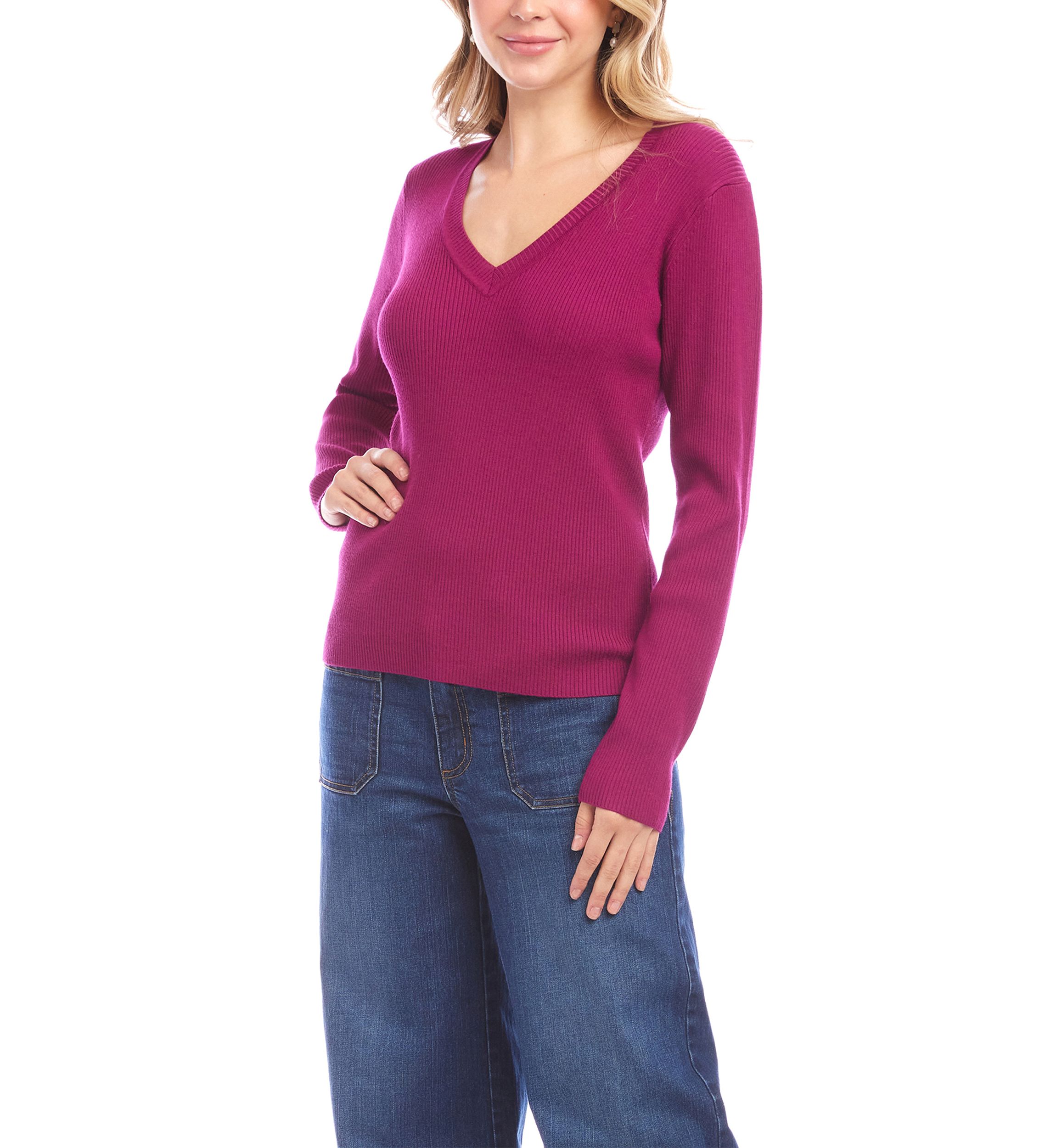 Womens Ribbed V-Neck Sweater