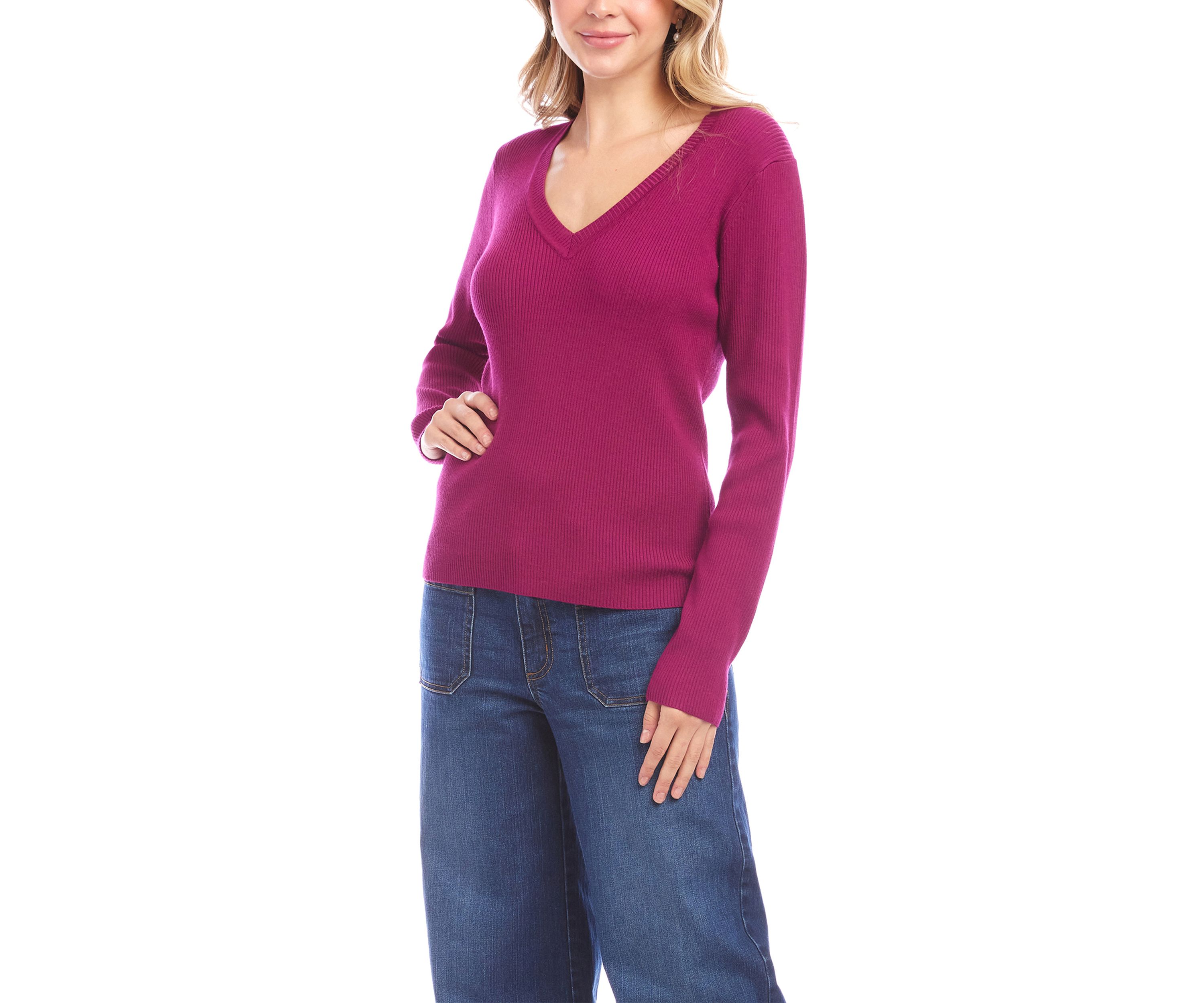 Womens Ribbed V-Neck Sweater
