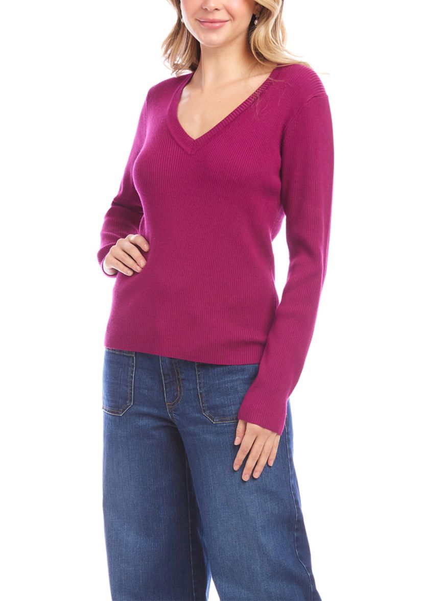 Womens Ribbed V-Neck Sweater