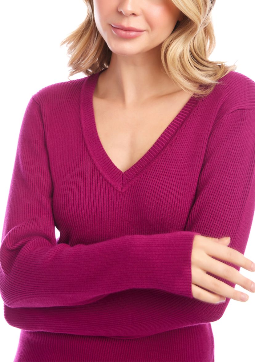 Womens Ribbed V-Neck Sweater