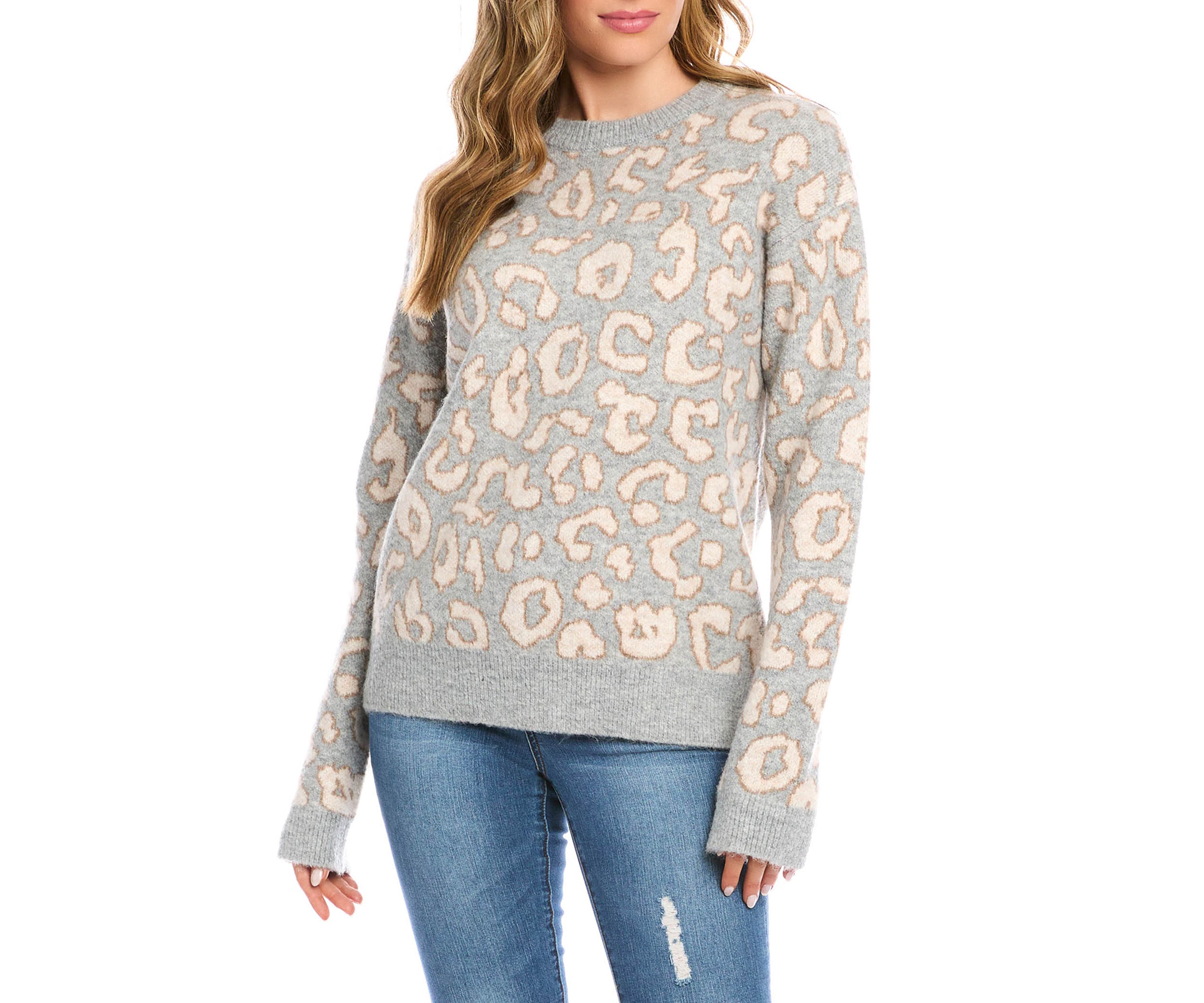 Womens Animal Print Jacquard Pullover Sweater