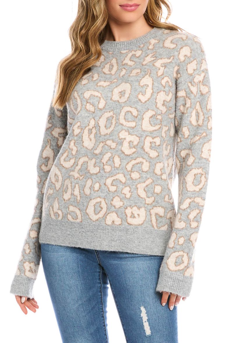 Womens Animal Print Jacquard Pullover Sweater