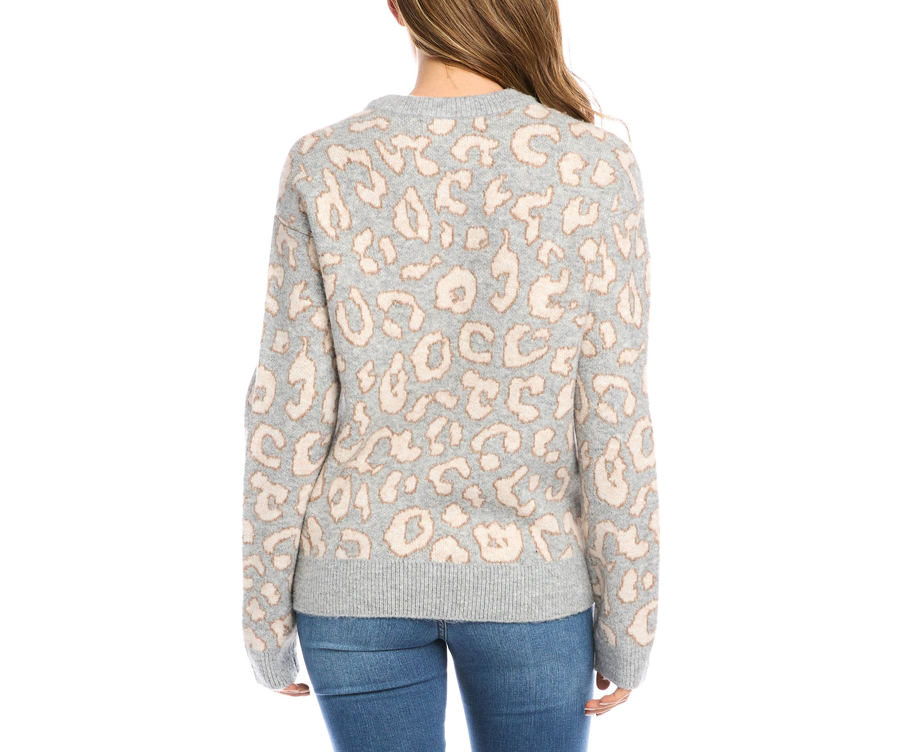 Womens Animal Print Jacquard Pullover Sweater
